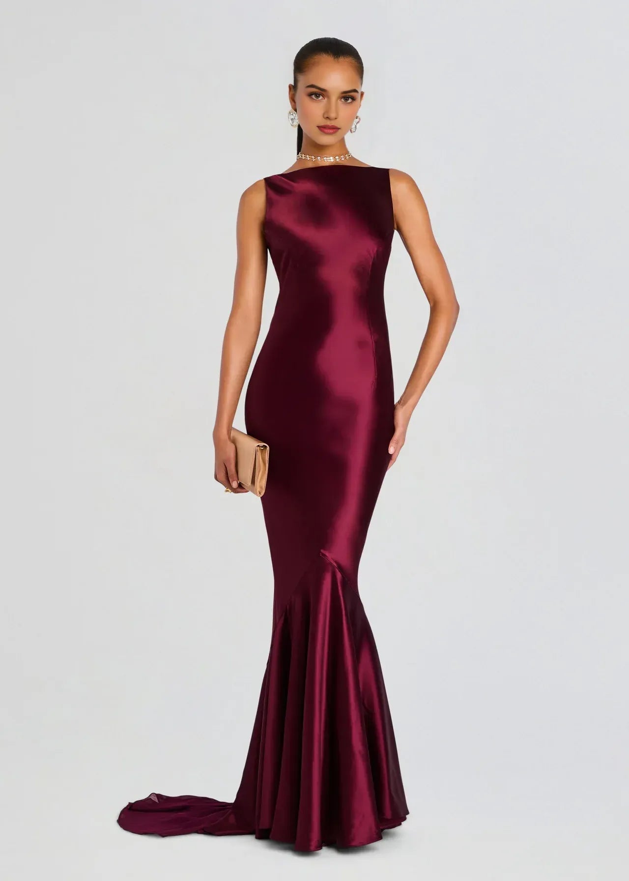 Gorgeous Mermaid Boat Neck Sleeveless Ruffled Back Floor Length Plus Size Evening Dress