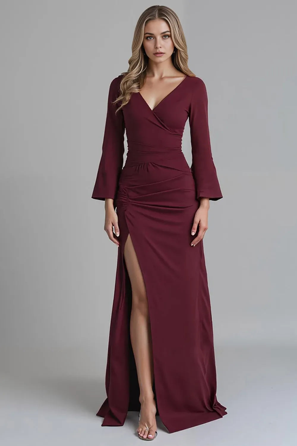 Gorgeous Mermaid Deep V Neck Bell Sleeve Zipper Back Evening Dress Homecoming Dress