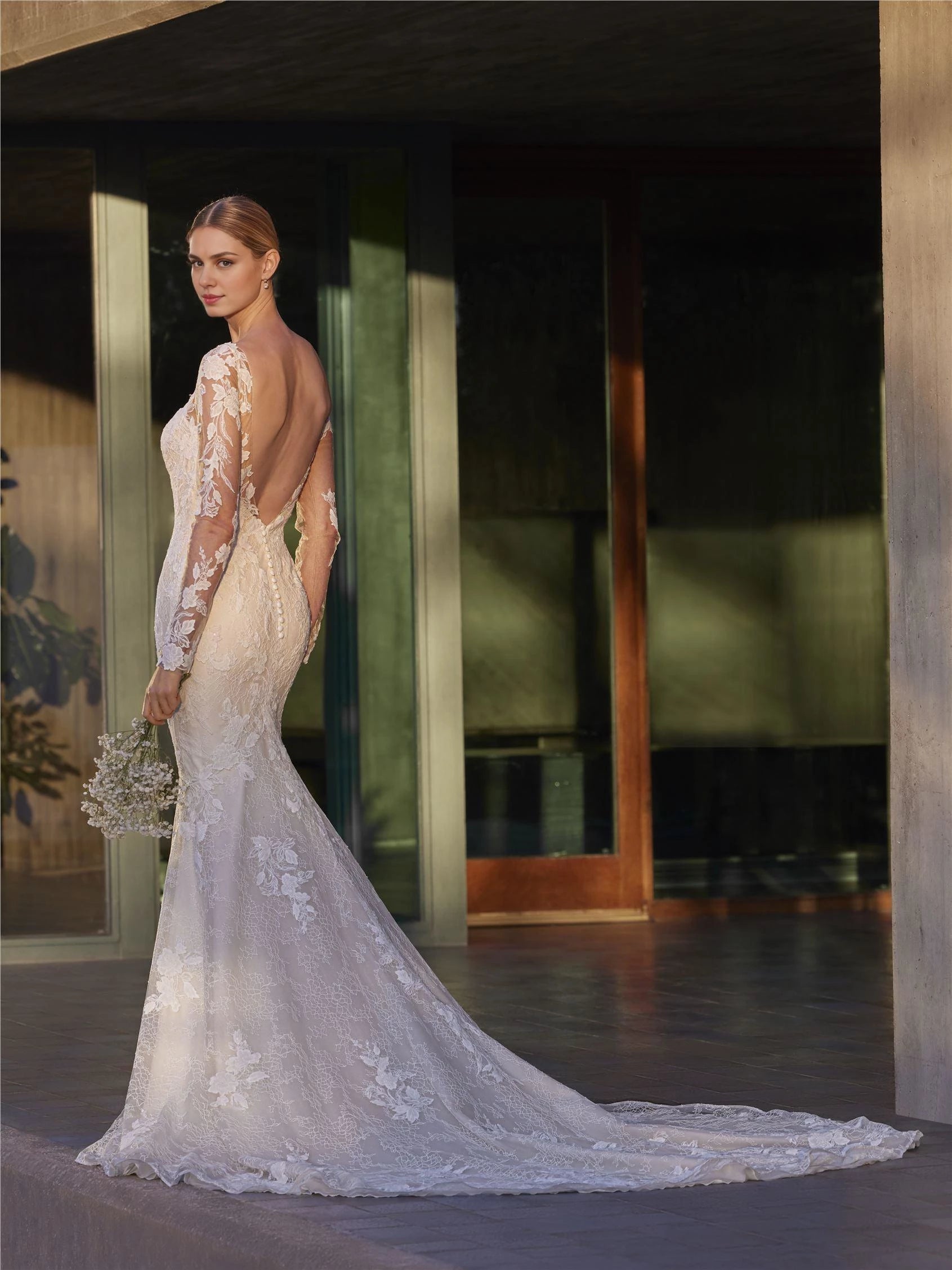 Gorgeous Mermaid Illusion High Neck Long Sleeve Open Back Floor Length Wedding Dress