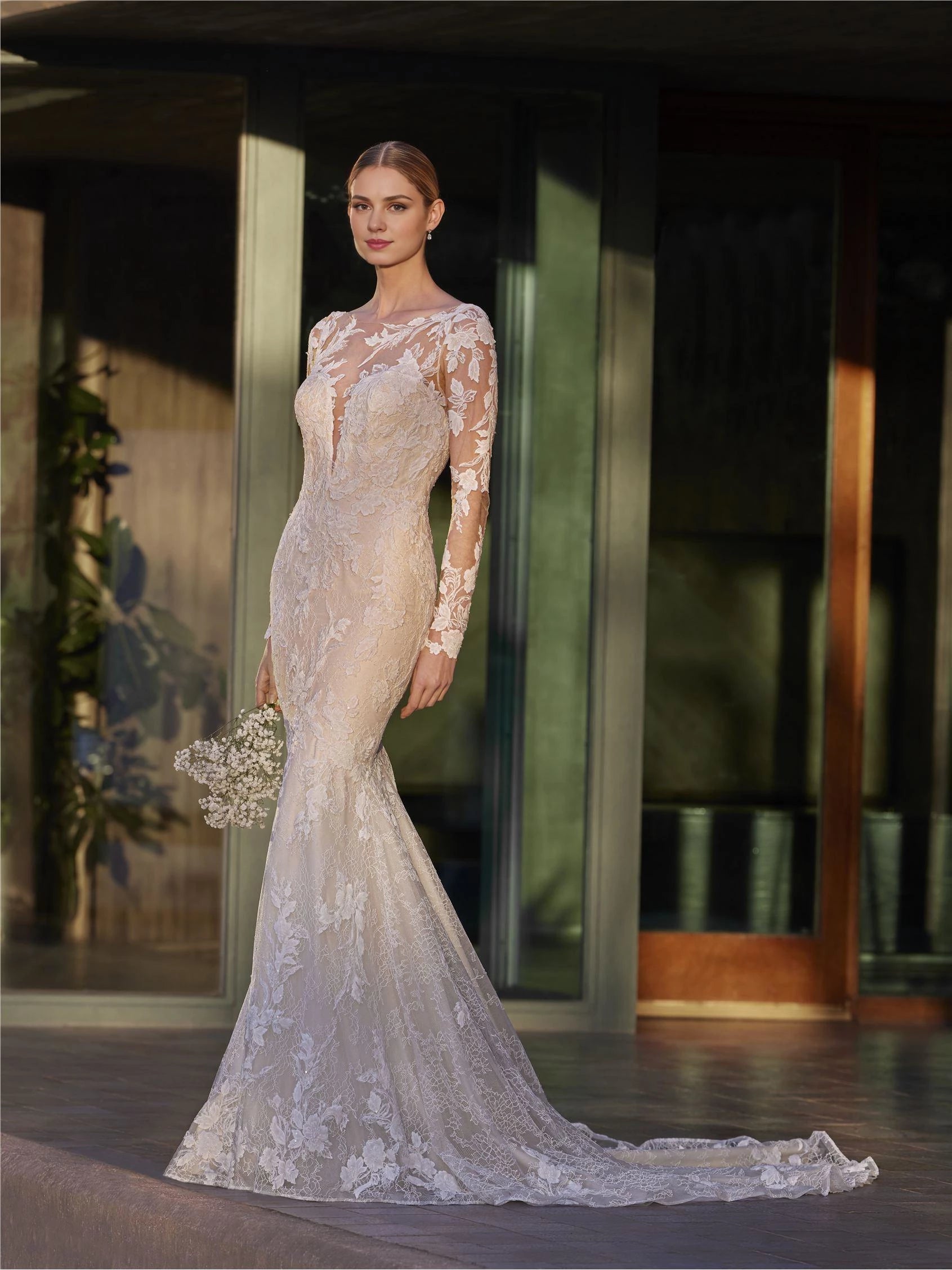 Gorgeous Mermaid Illusion High Neck Long Sleeve Open Back Floor Length Wedding Dress