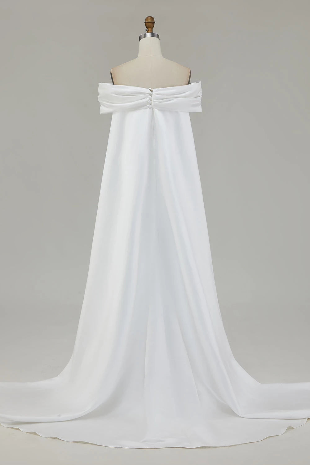 Gorgeous Mermaid Off Shoulder Bow Detailed Cape Sleeve Zipper Back Floor Length Wedding Dress