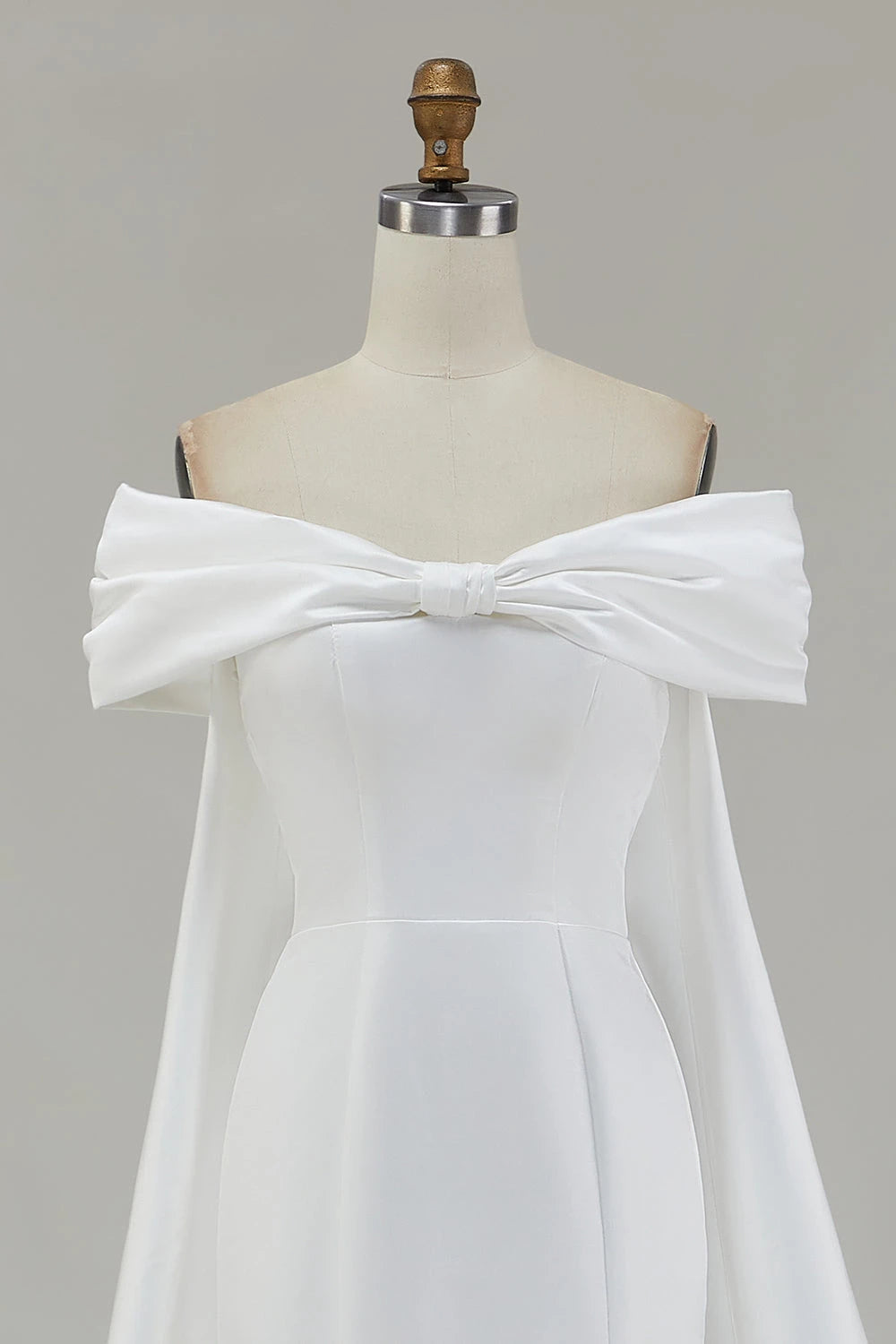 Gorgeous Mermaid Off Shoulder Bow Detailed Cape Sleeve Zipper Back Floor Length Wedding Dress