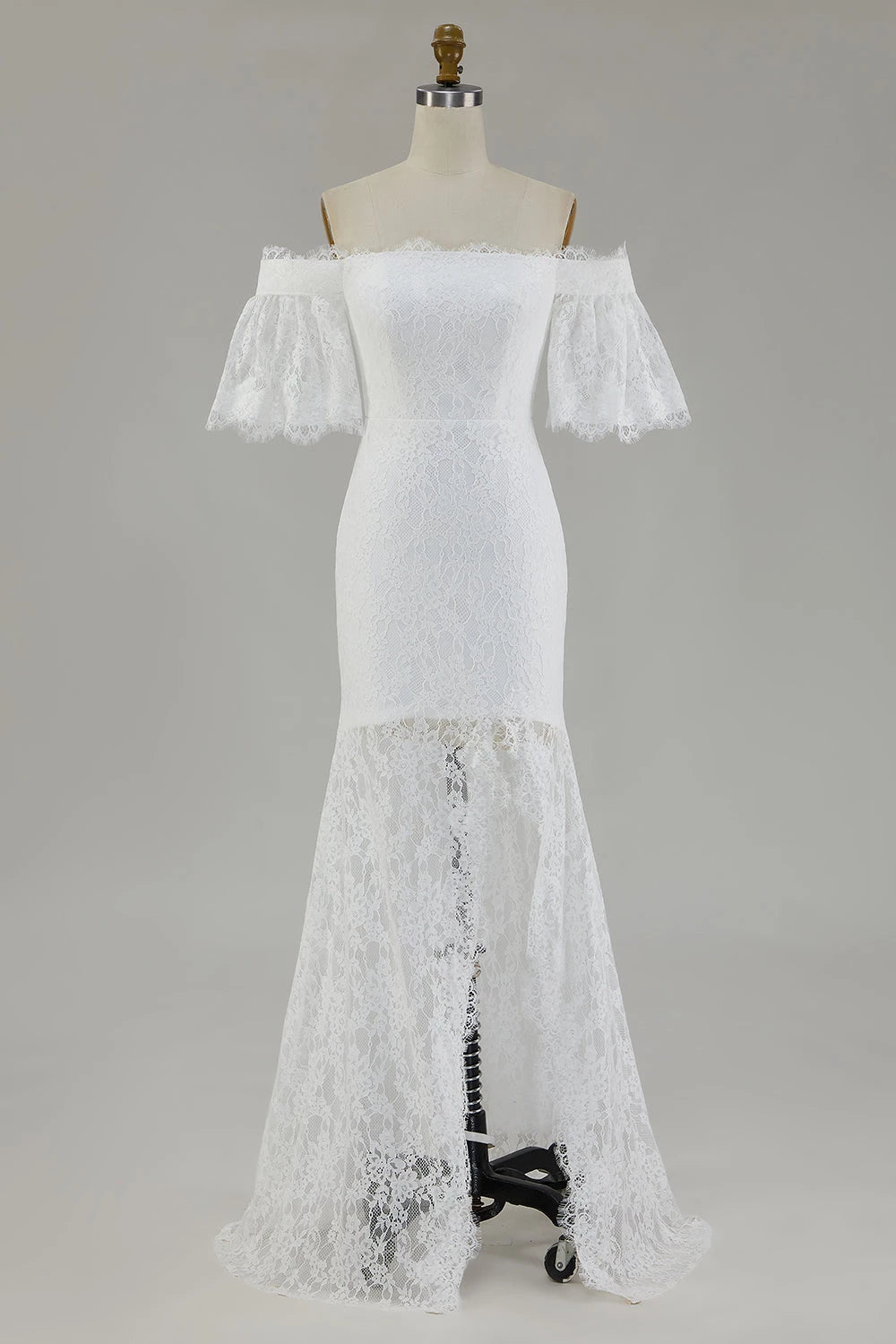 Gorgeous Mermaid Off  Shoulder Lace Flutter Sleeve Zipper Back Floor Length Wedding Dress