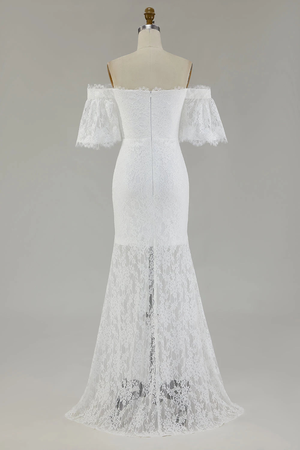 Gorgeous Mermaid Off  Shoulder Lace Flutter Sleeve Zipper Back Floor Length Wedding Dress