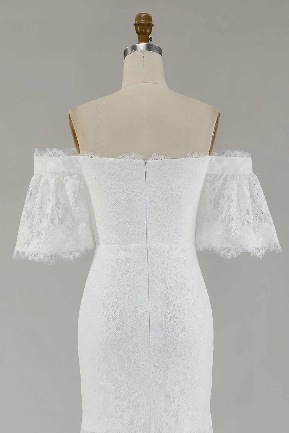 Gorgeous Mermaid Off  Shoulder Lace Flutter Sleeve Zipper Back Floor Length Wedding Dress