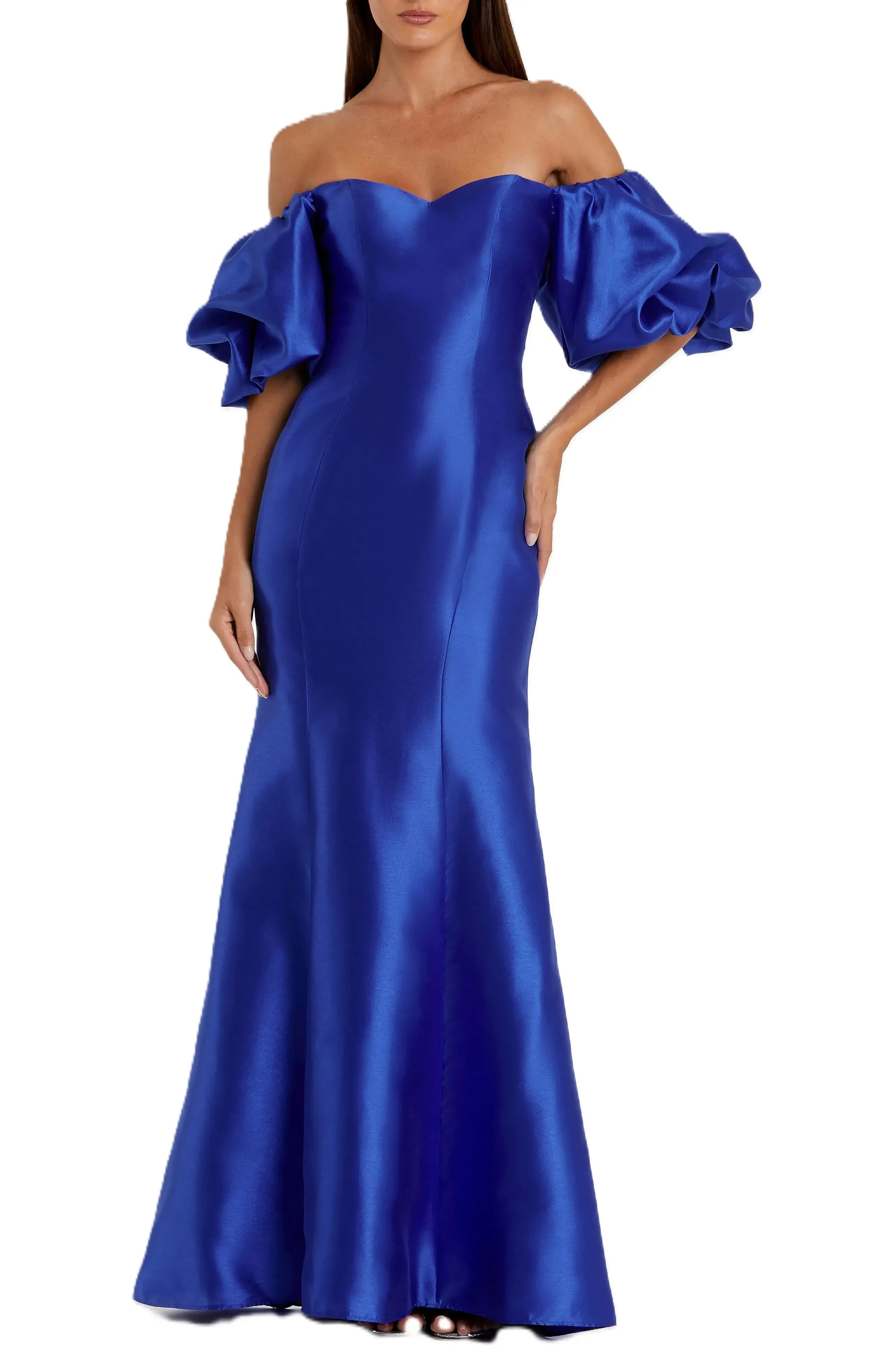 Gorgeous Mermaid Off The Shoulder Puff Sleeve Open Back Floor Length Party Dress
