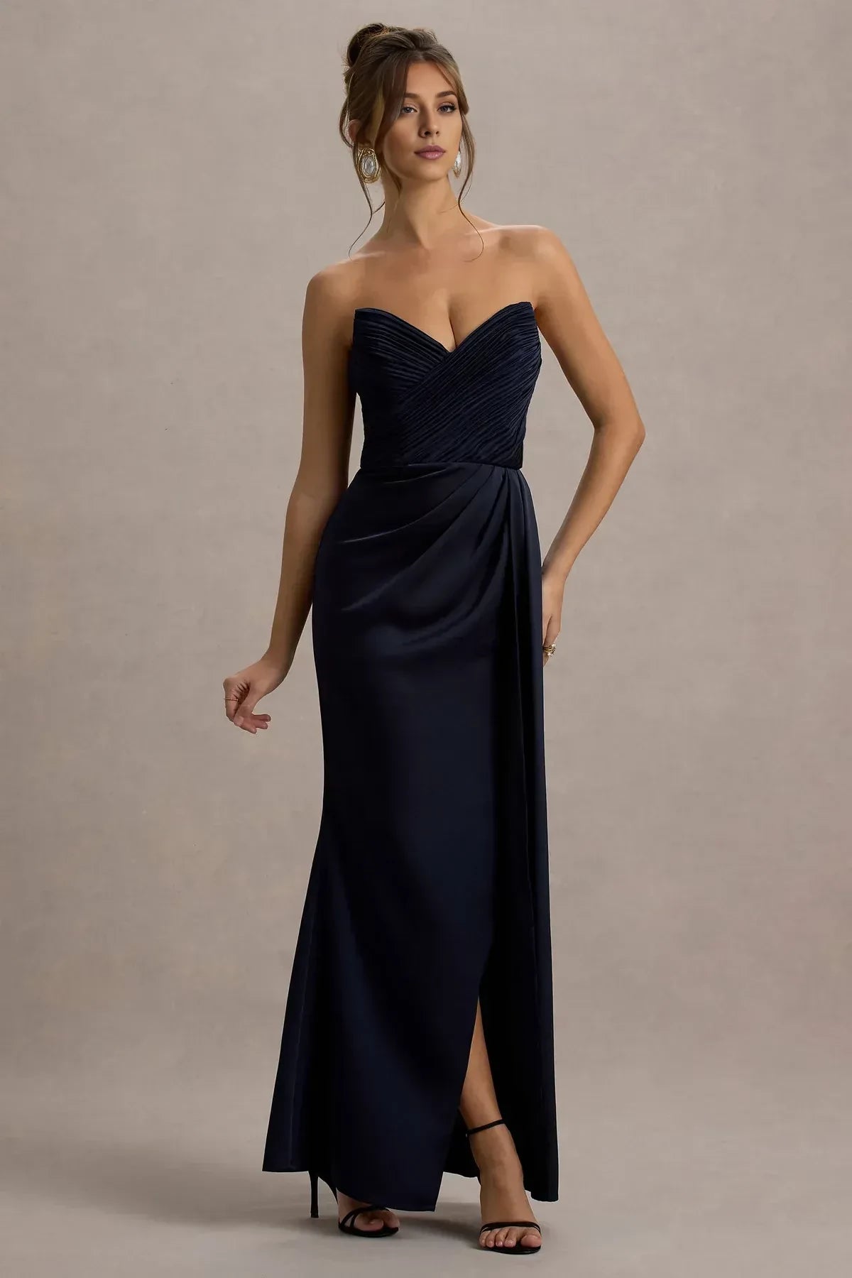 Gorgeous Mermaid Sweetheart Neck Sleeveless Draped Side High Slit Floor Length Evening Dress