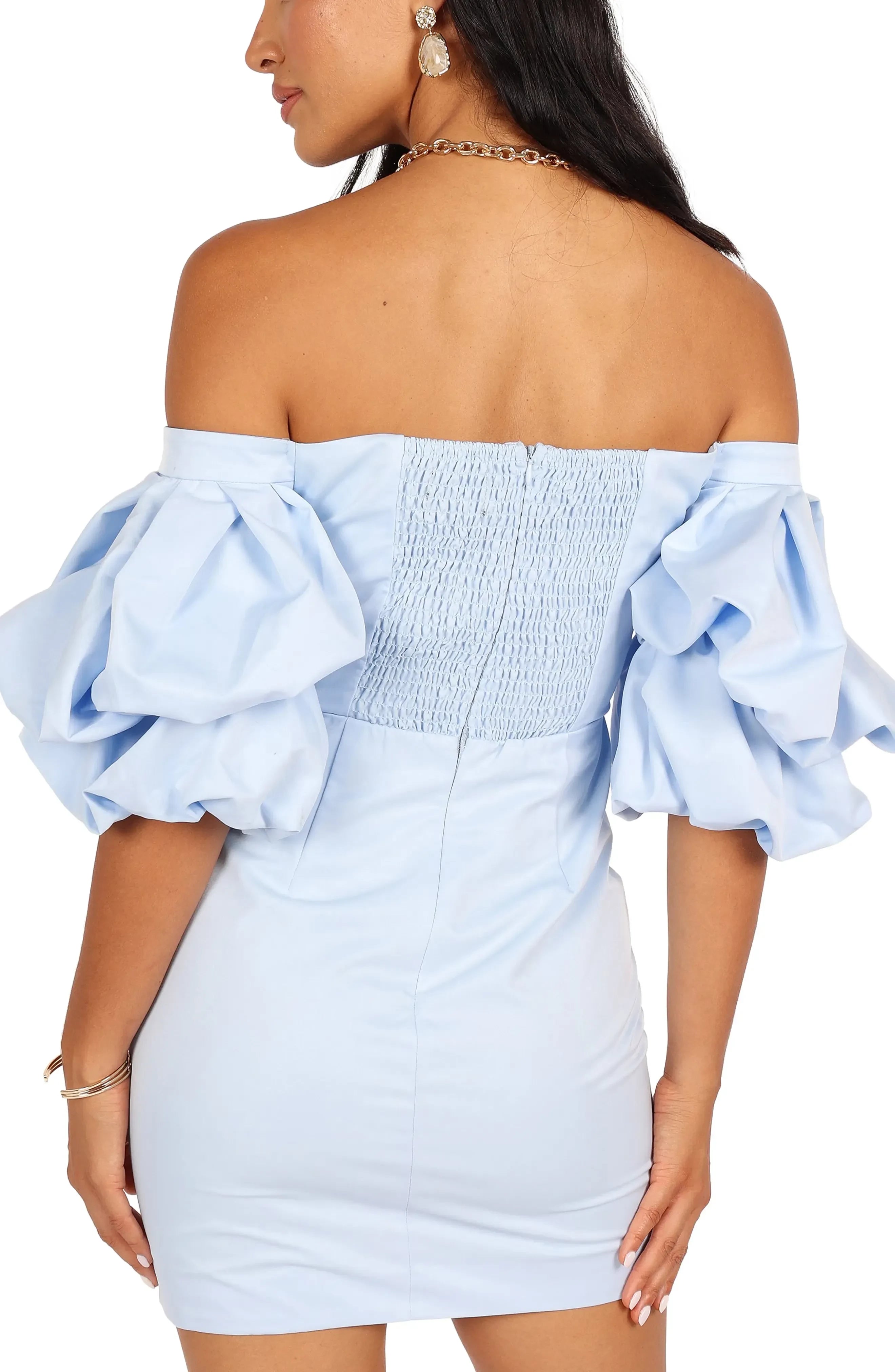 Gorgeous Off Shoulder Puff Sleeve Smocked Back Short Length Homecoming Dress