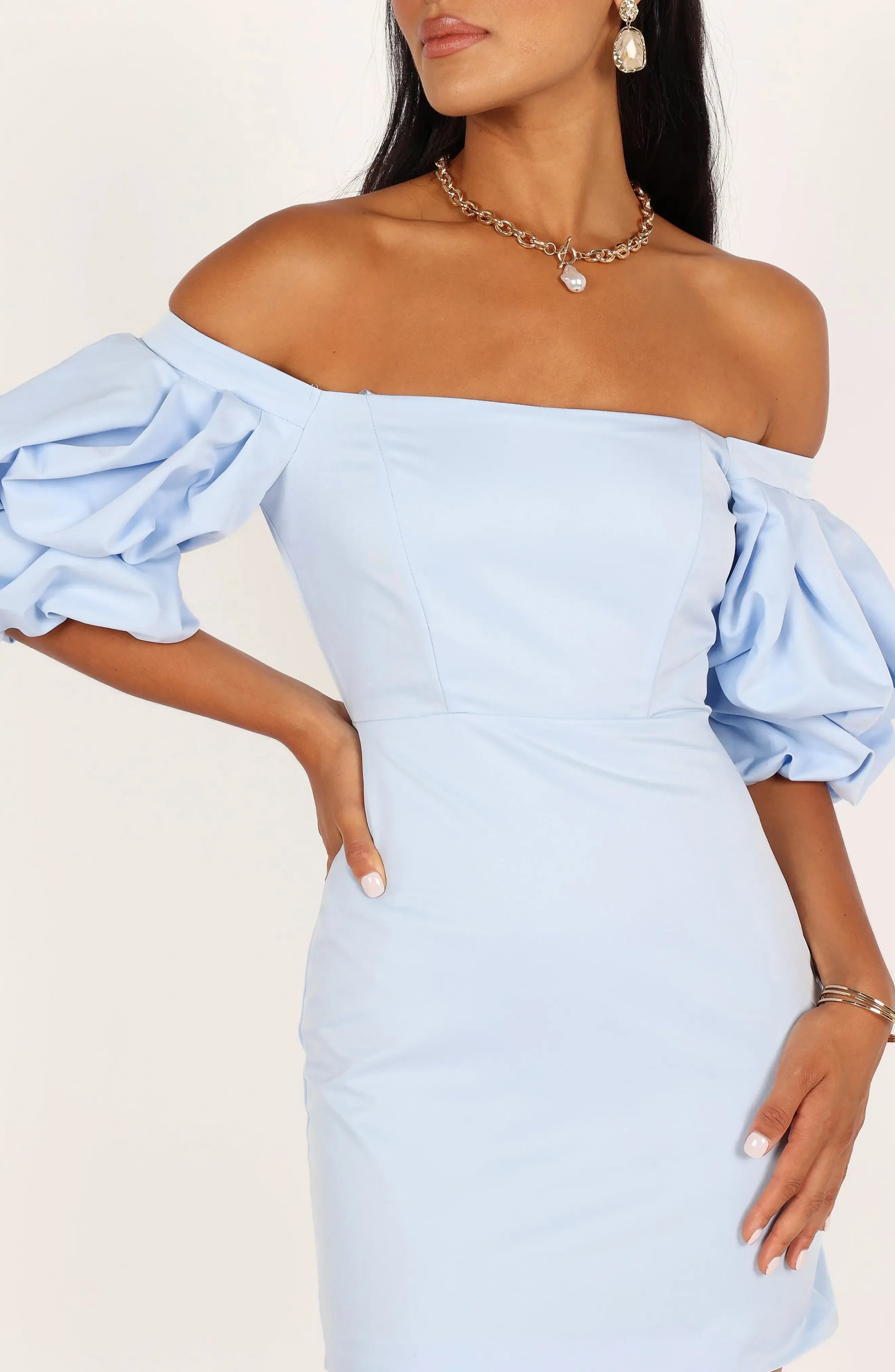 Gorgeous Off Shoulder Puff Sleeve Smocked Back Short Length Homecoming Dress