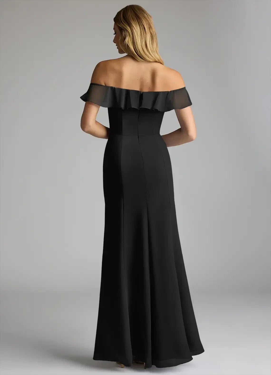 Gorgeous Off Shoulder Ruffled Sleeve Zipper Back Floor Length Bridesmaid Dress