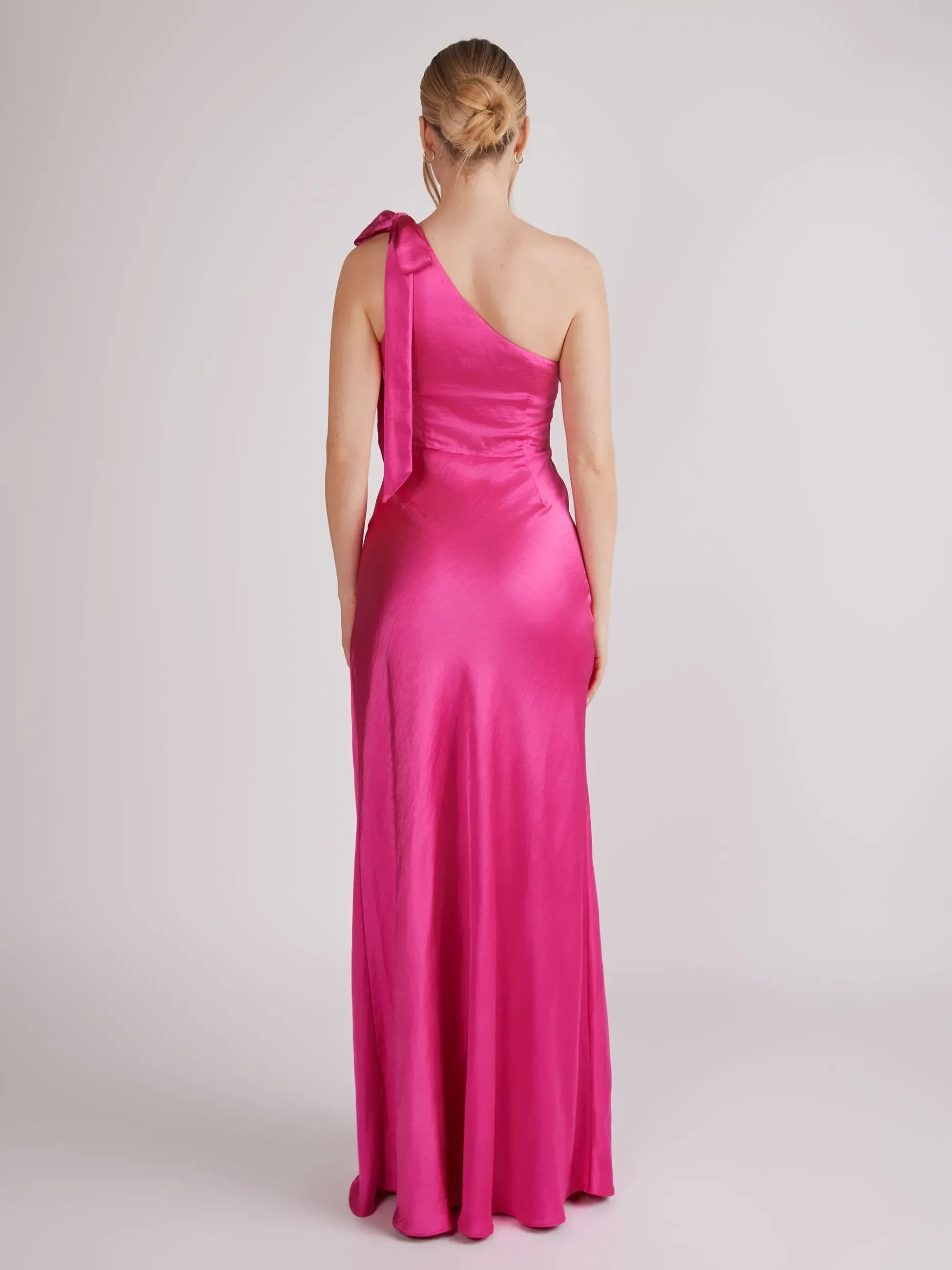 Gorgeous One Shoulder Sleeveless Bow Back Floor Length Bridesmaid Dress