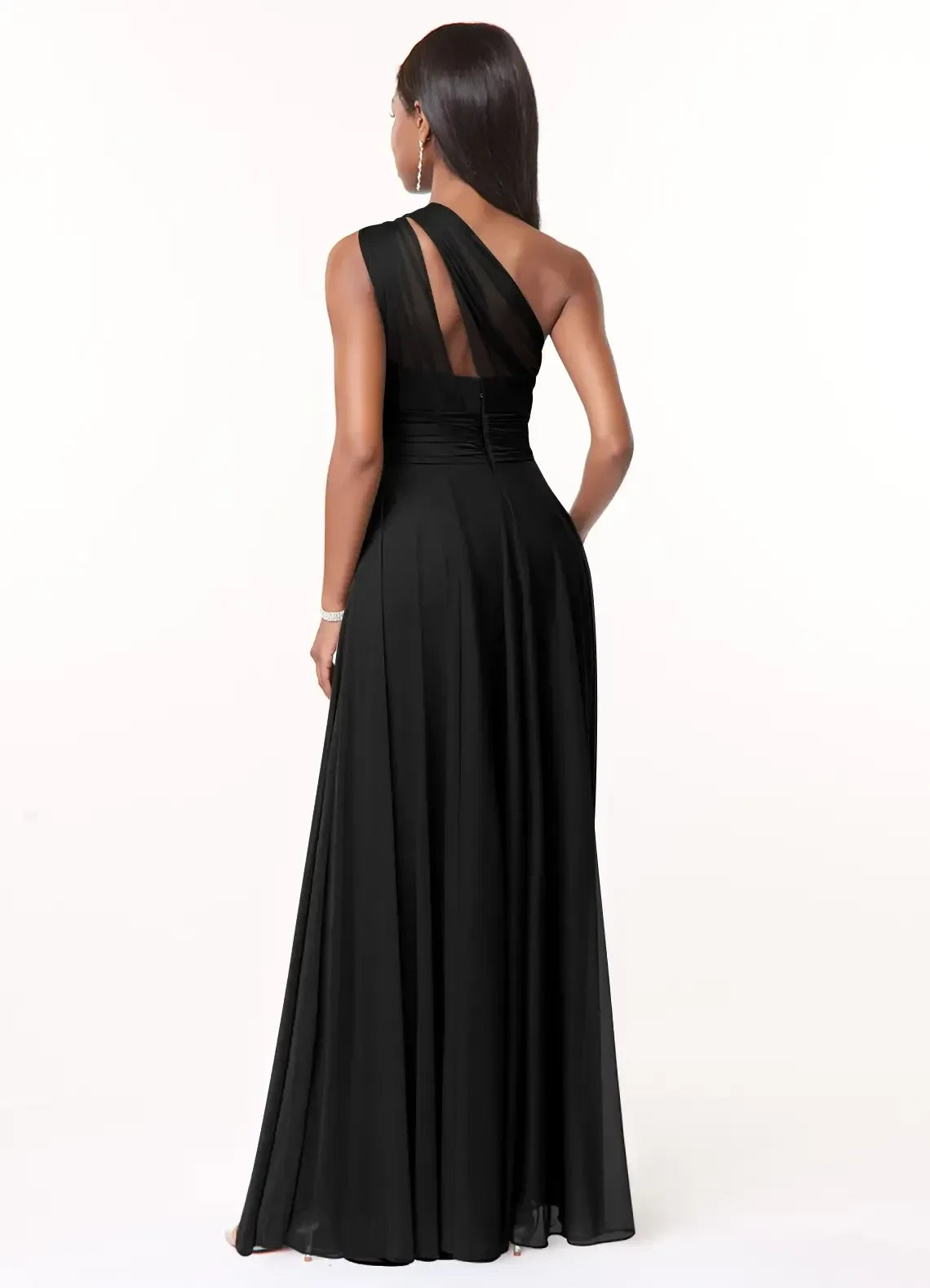 Gorgeous One Shoulder Sleeveless Cut Out Back Floor Length Bridesmaid Dress