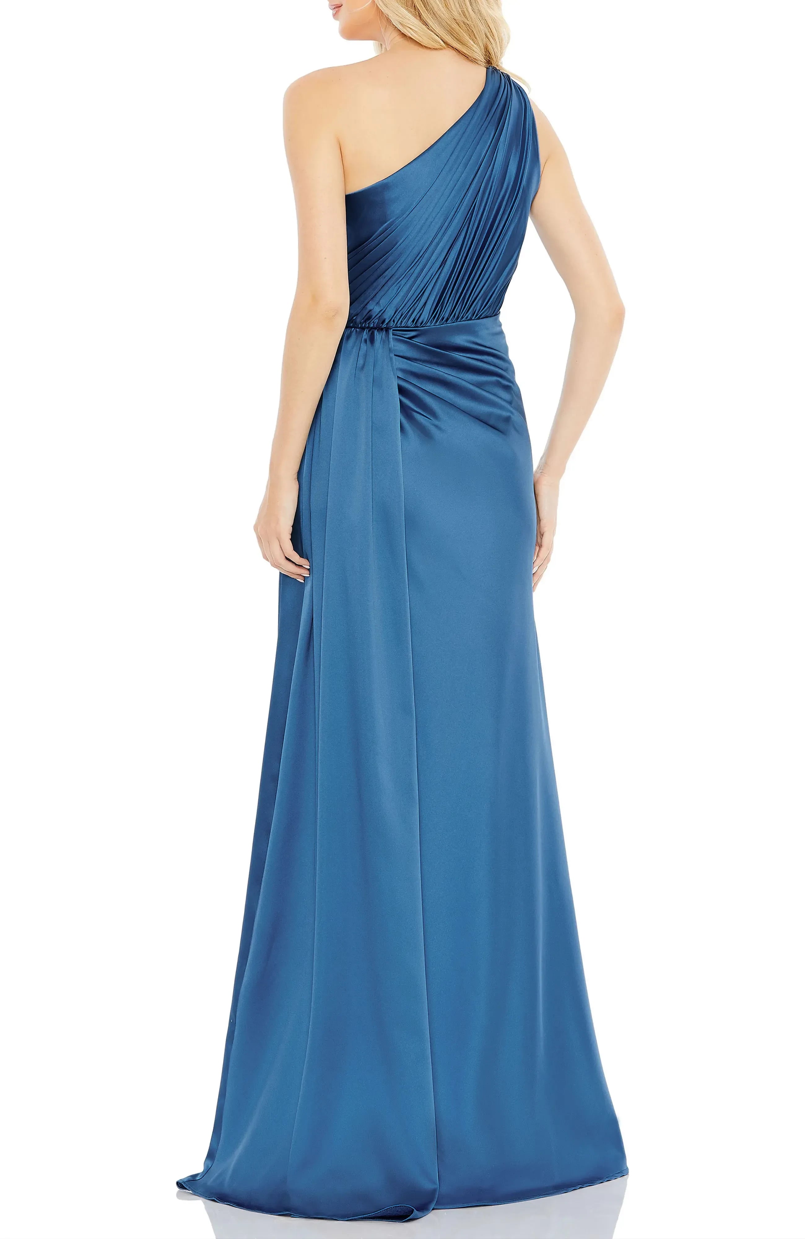 Gorgeous One Shoulder Sleeveless Ruched Back Floor Length Evening Dress
