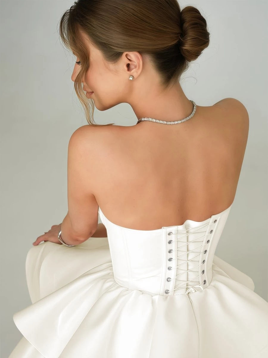 Gorgeous Peplum Sweetheart Neck Spaghetti Strap Lace Up Back Mini Party Dress Homecoming Dress