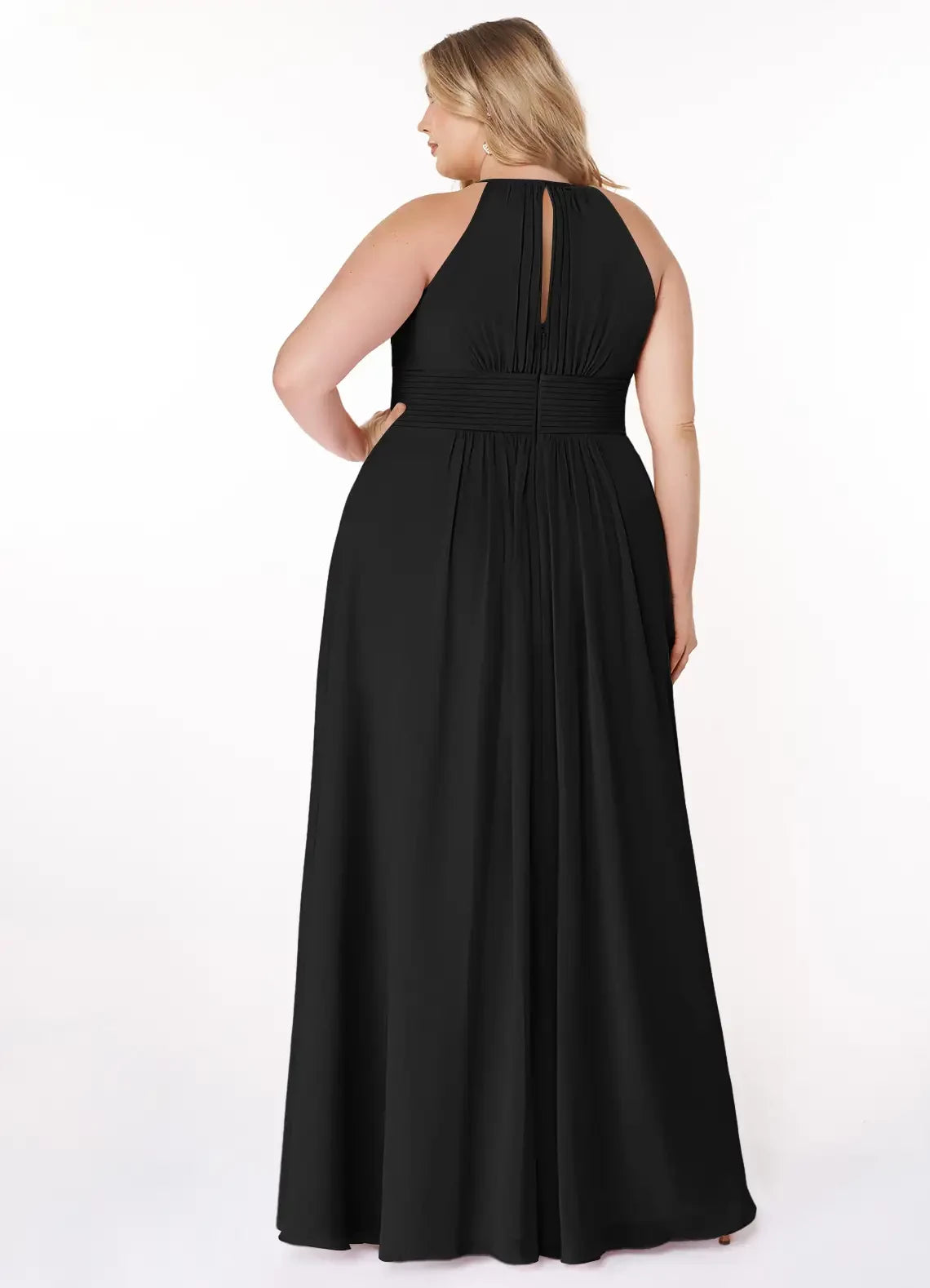 Gorgeous Plus Size A Line Halter Neck Sleeveless Keyhole Back Floor Length Bridesmaid Dress