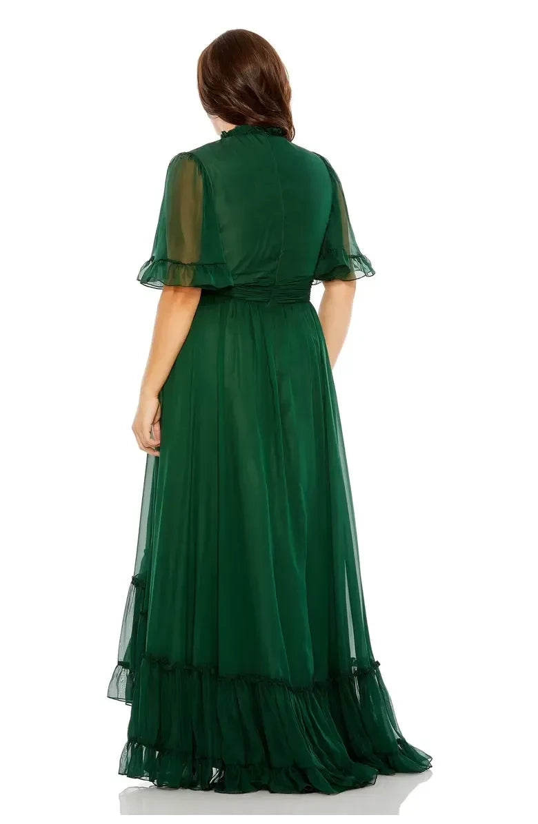 Gorgeous Plus Size A Line High Neck Flutter Sleeve Zipper Back Floor Length Evening Dress