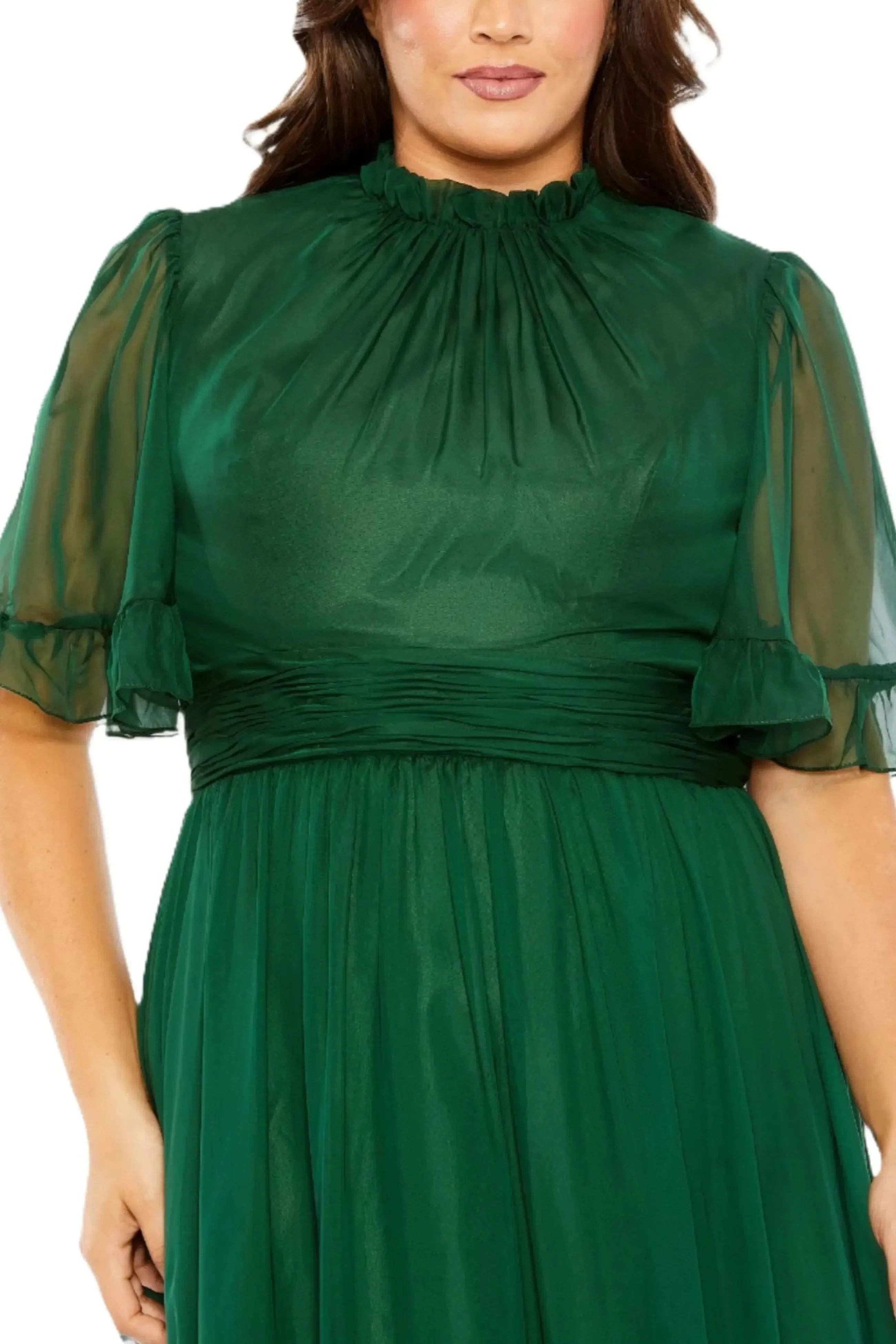 Gorgeous Plus Size A Line High Neck Flutter Sleeve Zipper Back Floor Length Evening Dress