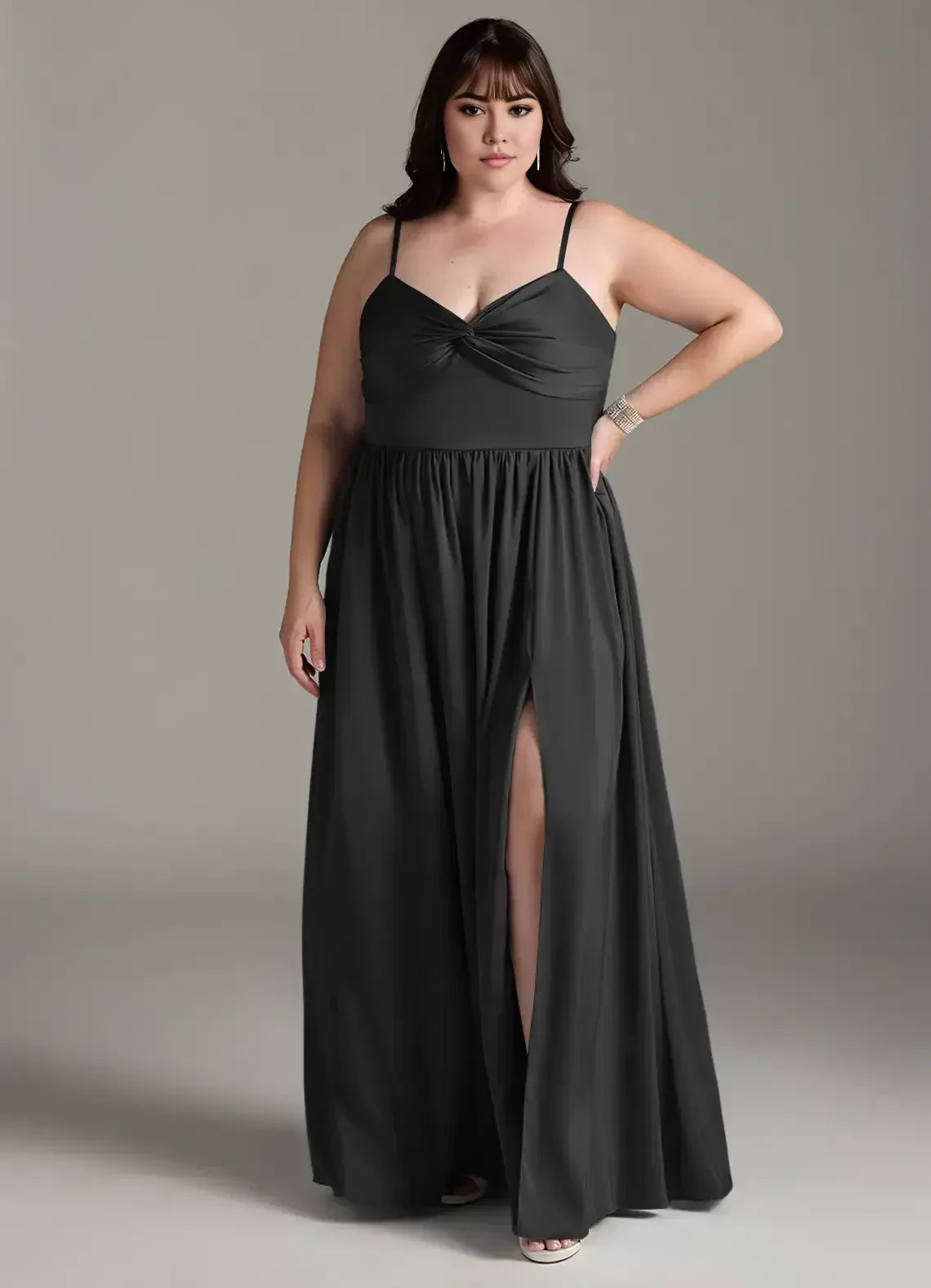 Gorgeous Plus Size A Line Sweetheart Neck Spaghetti Strap Bow Back Floor Length Bridesmaid Dress