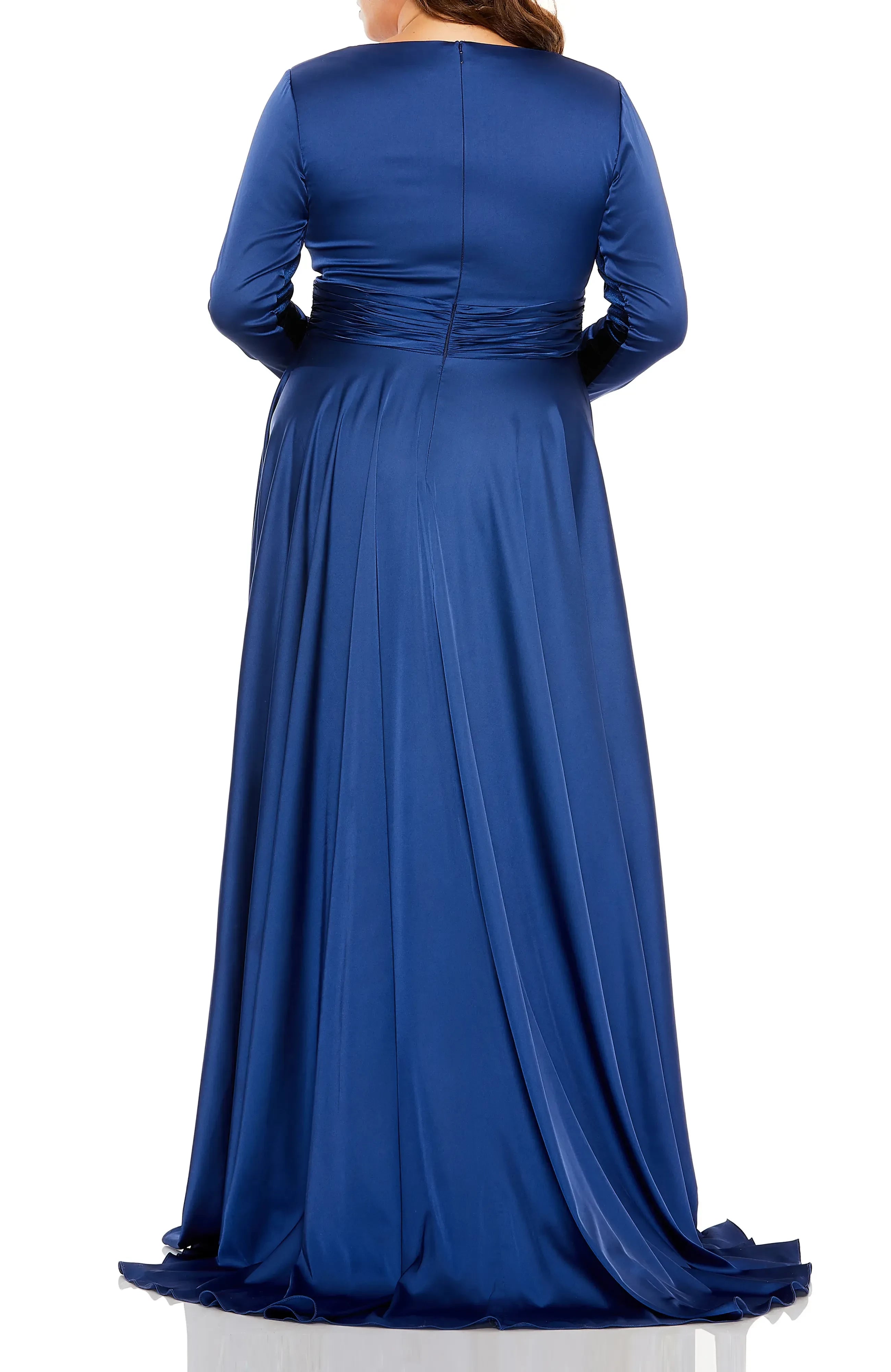 Gorgeous Plus Size A Line V Neck Long Sleeve Zipper Back Floor Length Bridesmaid Dress