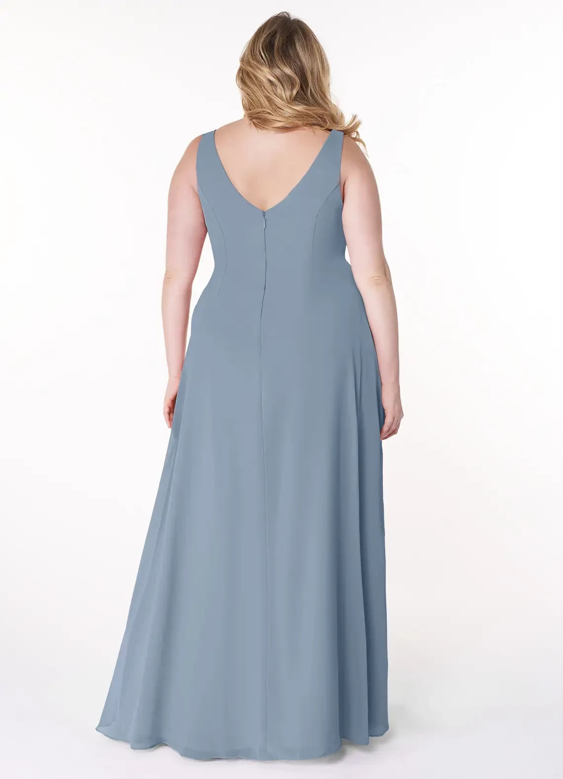 Gorgeous Plus Size A Line V Neck Sleeveless Zipper Back Floor Length Bridesmaid Dress