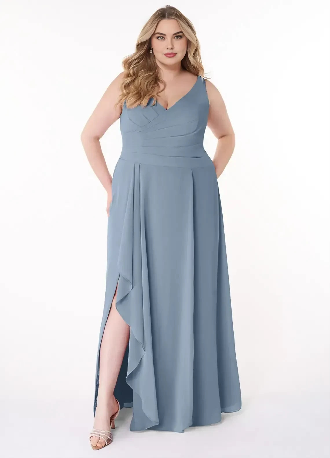 Gorgeous Plus Size A Line V Neck Sleeveless Zipper Back Floor Length Bridesmaid Dress