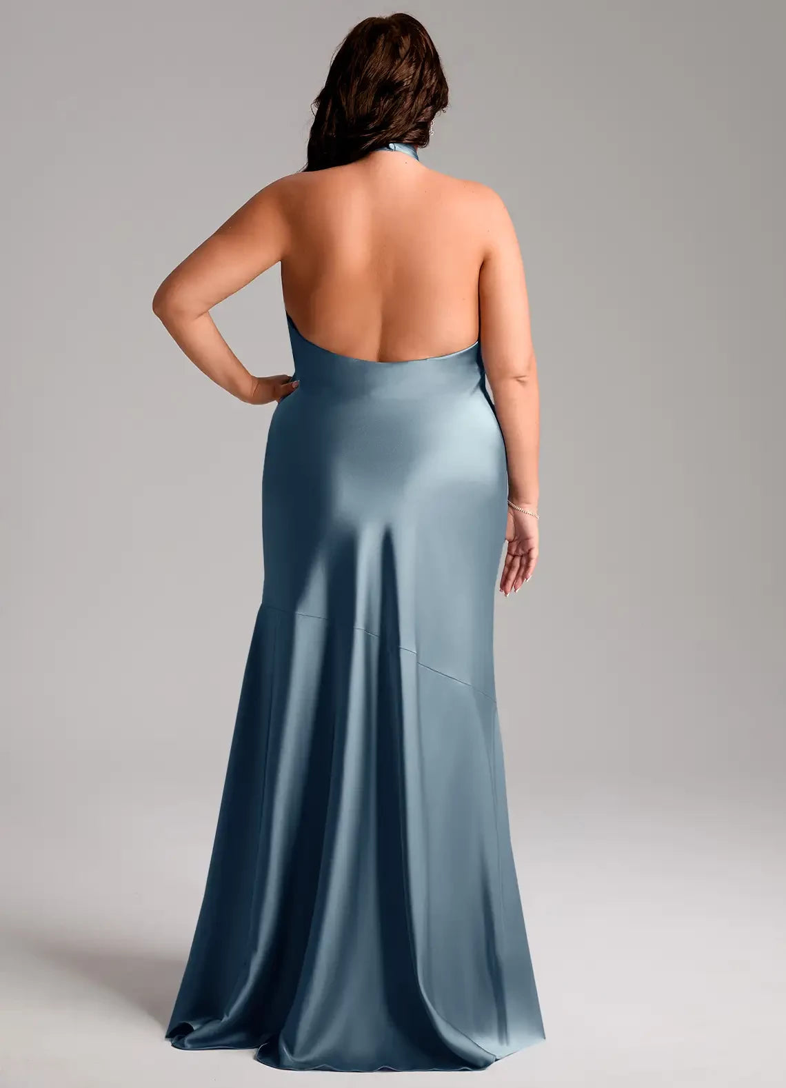 Gorgeous Plus Size Mermaid Halter Neck Sleeveless Open Back Floor Length Bridesmaid Dress