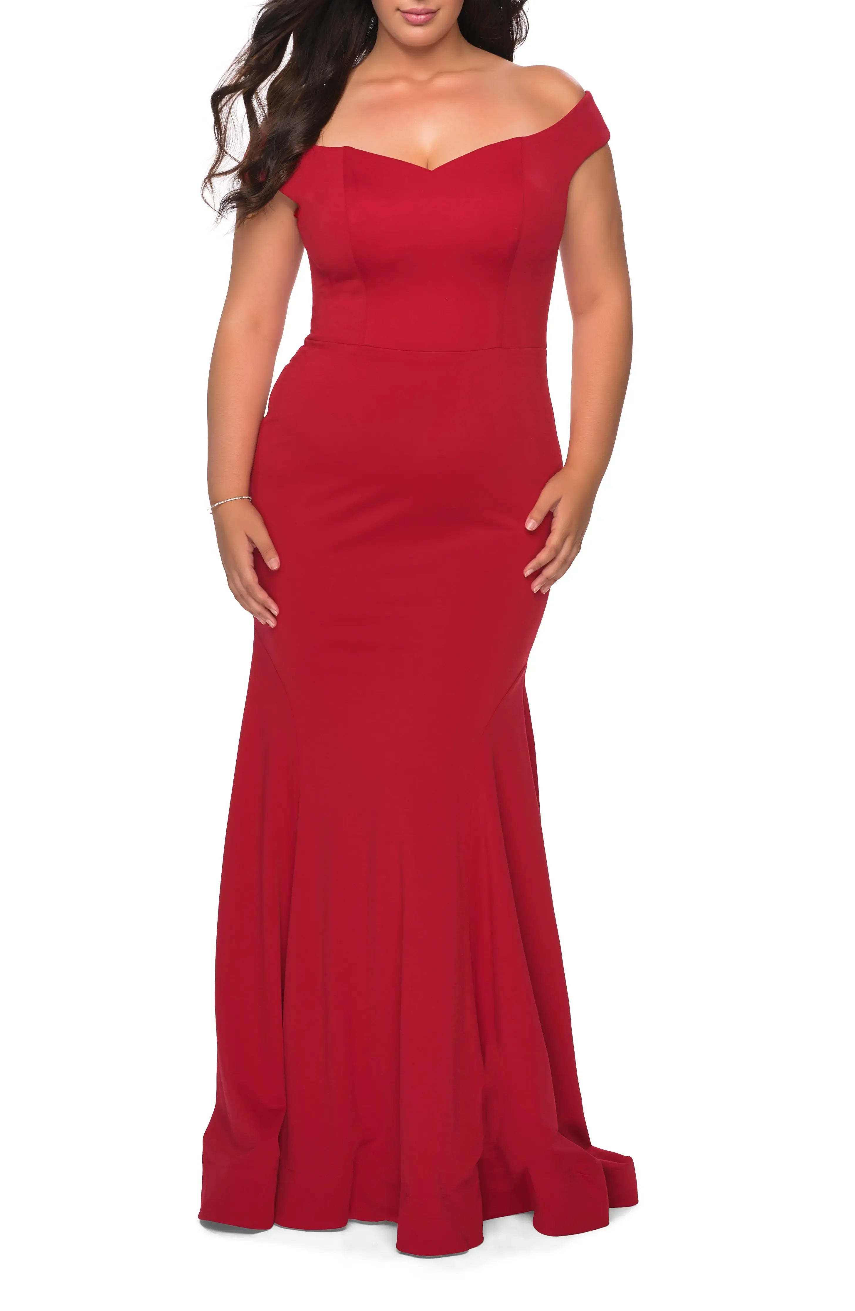 Gorgeous Plus Size Mermaid Off Shoulder Cap Sleeve Zipper Back Floor Length Evening Dress