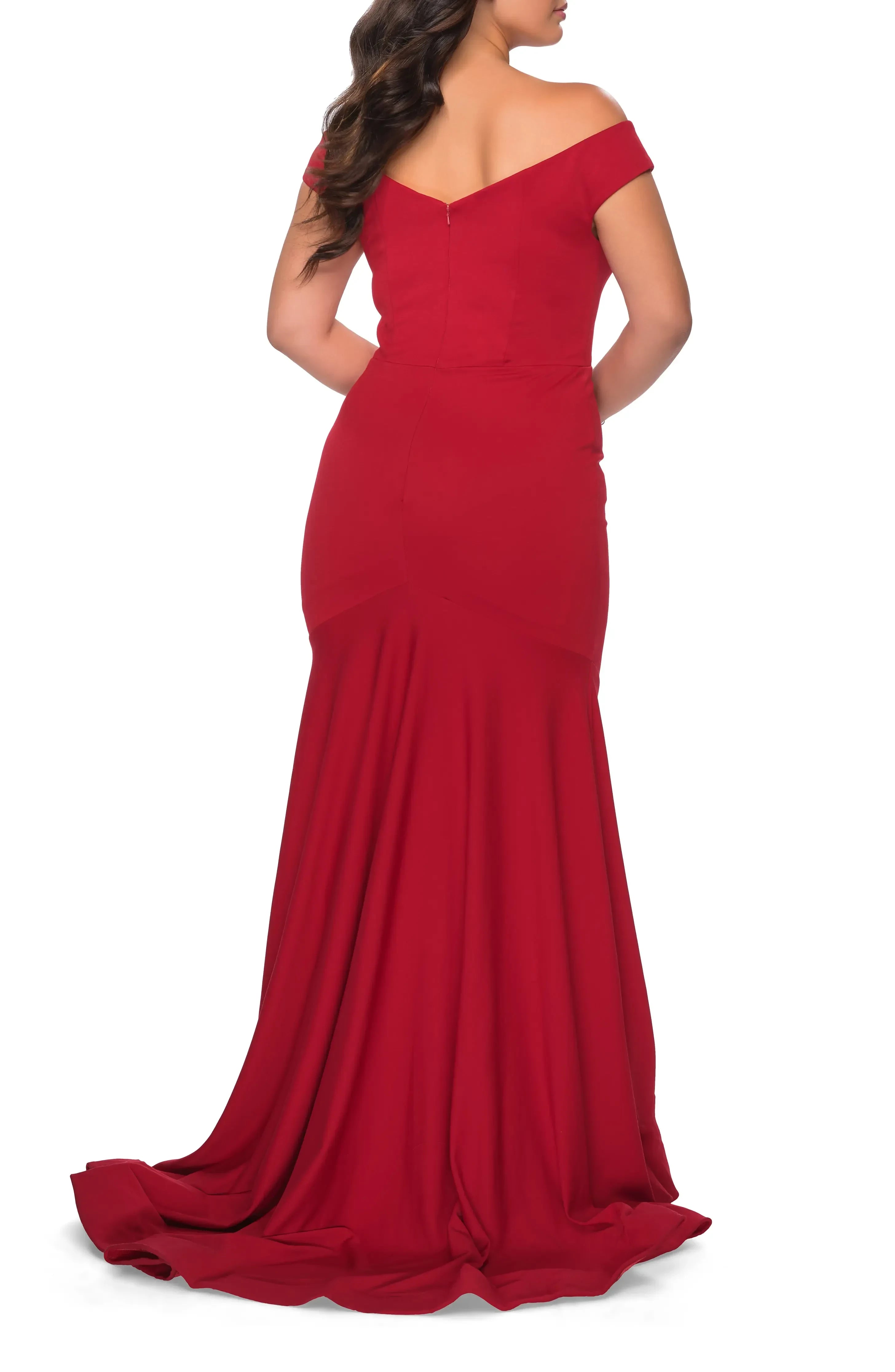 Gorgeous Plus Size Mermaid Off Shoulder Cap Sleeve Zipper Back Floor Length Evening Dress