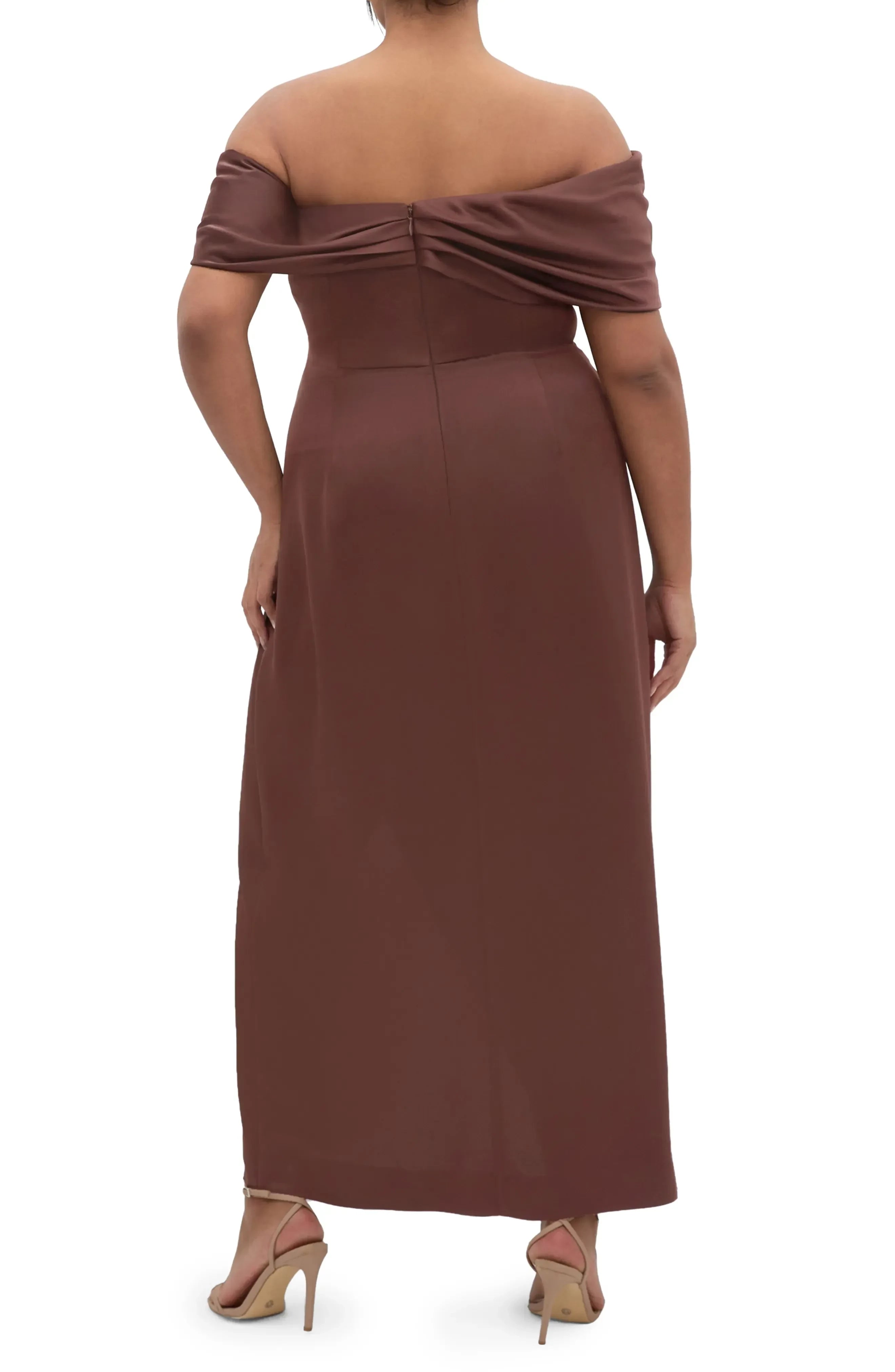 Gorgeous Plus Size Sheath Off Shoulder Short Sleeve Solid Back Floor Length Evening Dress