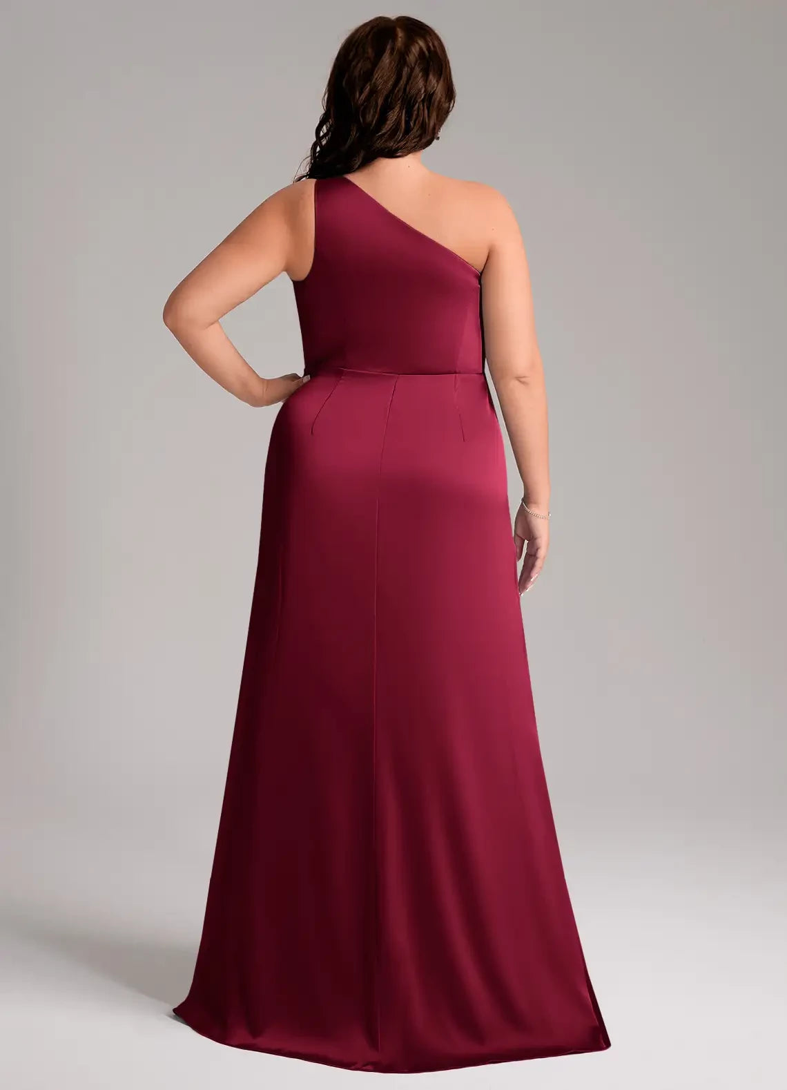 Gorgeous Plus Size Sheath One Shoulder Sleeveless Open Back Floor Length Bridesmaid Dress
