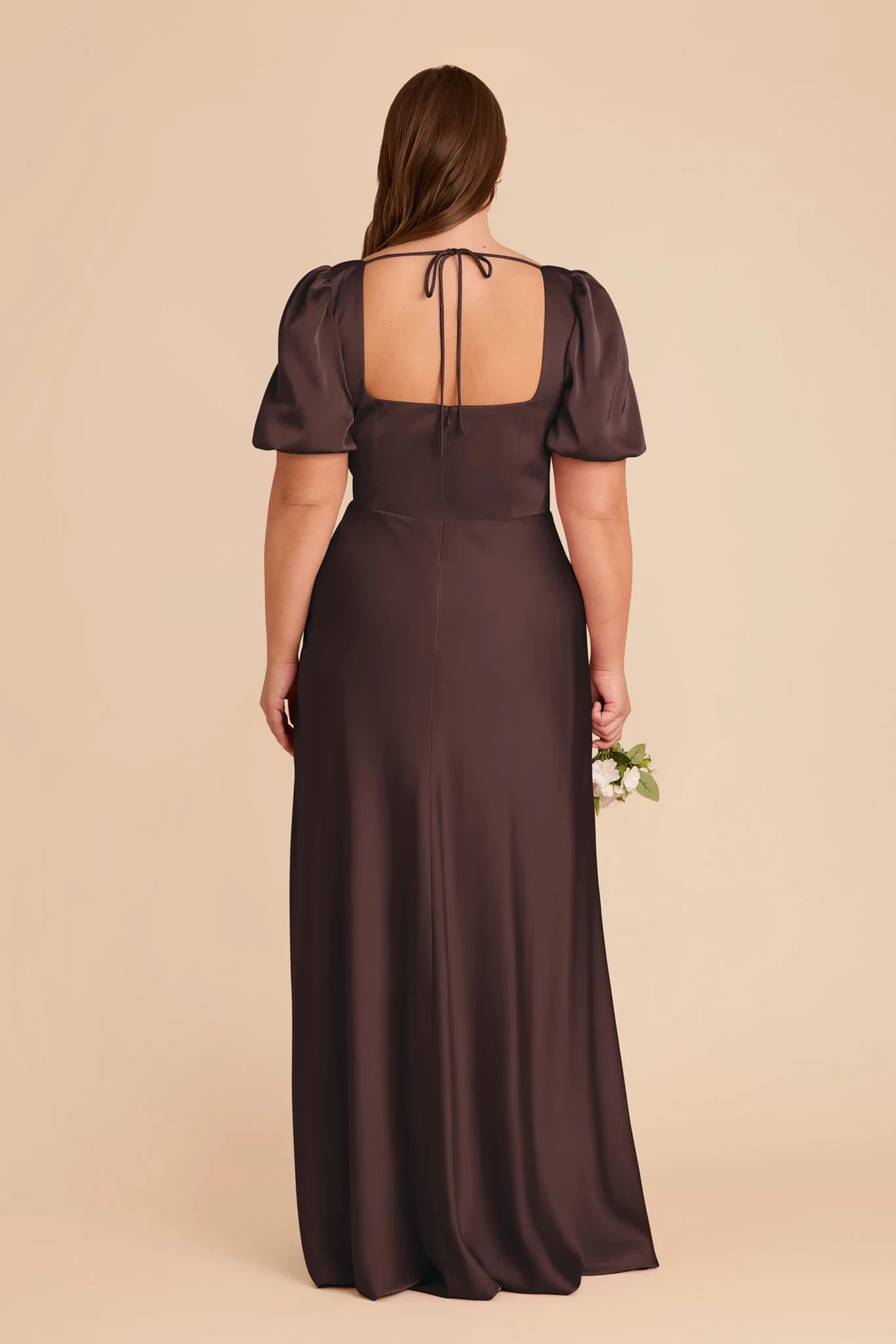 Gorgeous Plus Size Sheath Square Neck Puff Sleeve Tie Back Floor Length Bridesmaid Dress