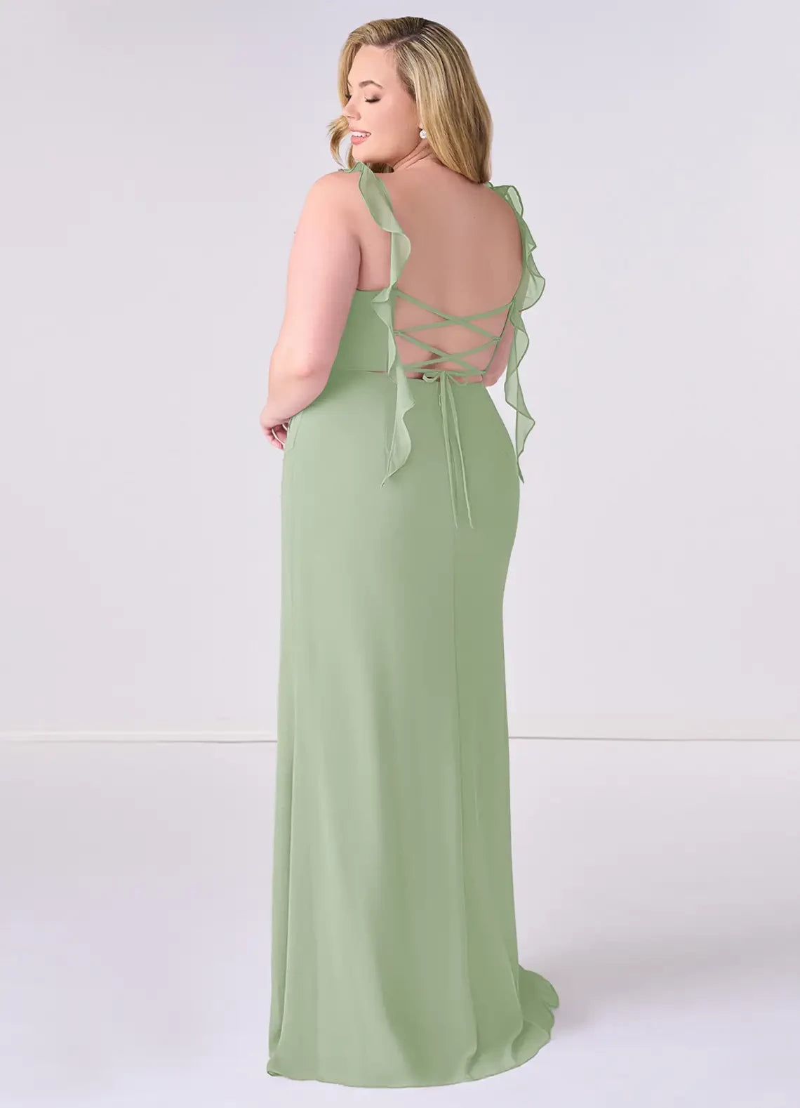 Gorgeous Plus Size Sheath Sweetheart Ruffled Strap Lace Up Back Floor Length Bridesmaid Dress