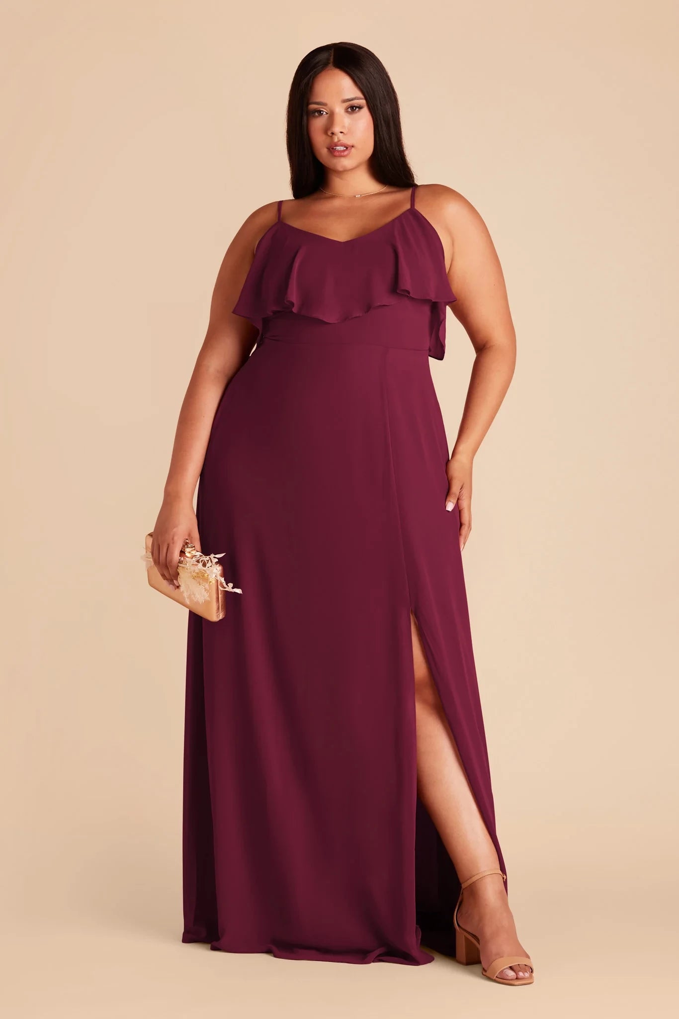 Gorgeous Plus Size Sheath V Neck Spaghetti Strap Open Back Floor Length Bridesmaid Dress