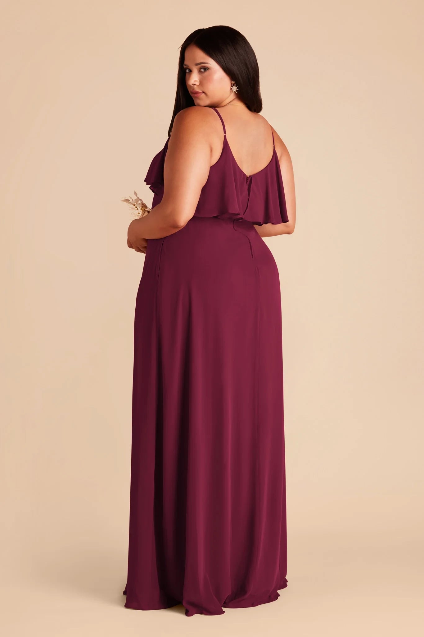 Gorgeous Plus Size Sheath V Neck Spaghetti Strap Open Back Floor Length Bridesmaid Dress