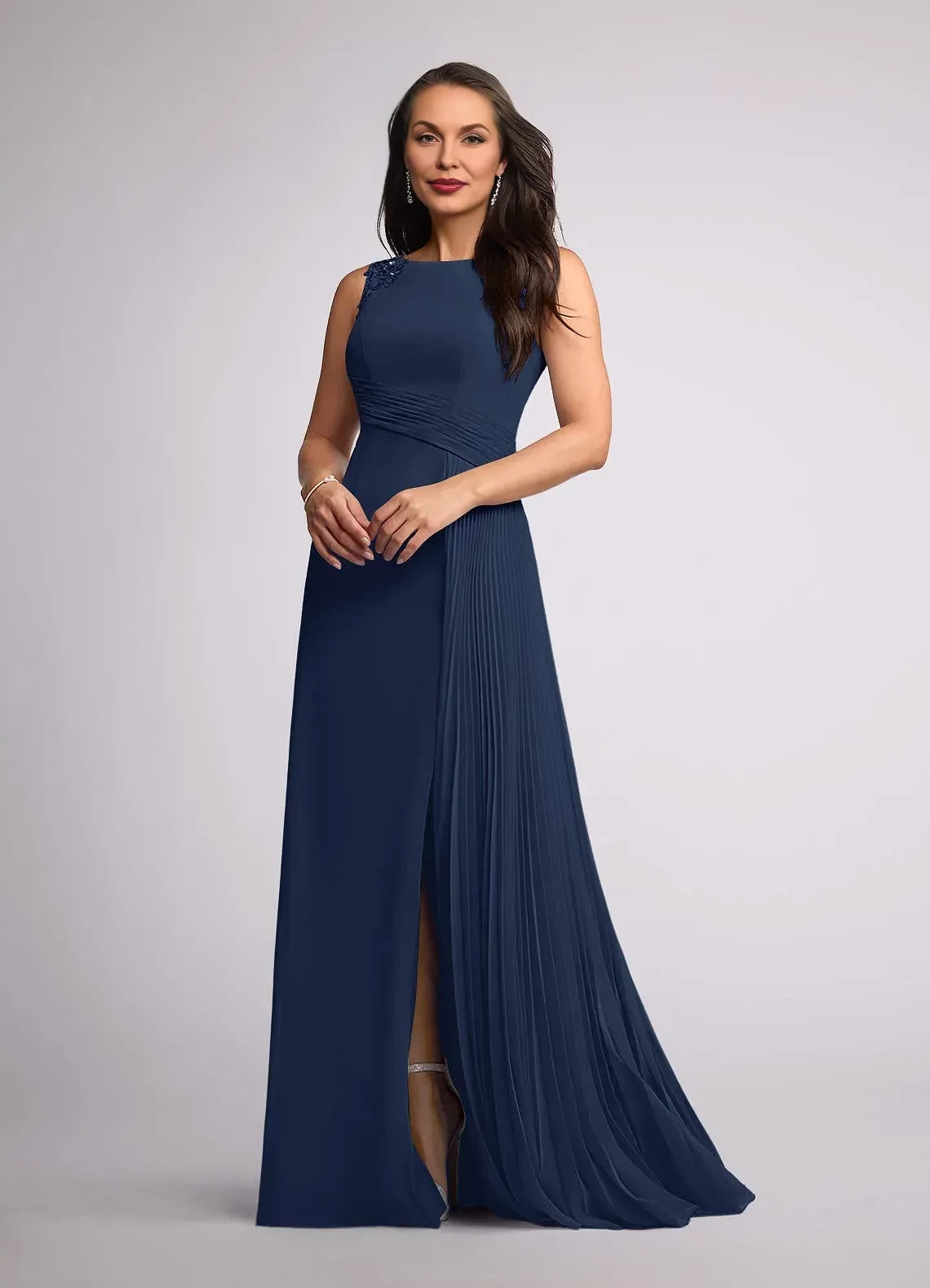 Gorgeous Sheath Boat Neck Sleeveless Zipper Back Floor Length Mother of the Bride Dress