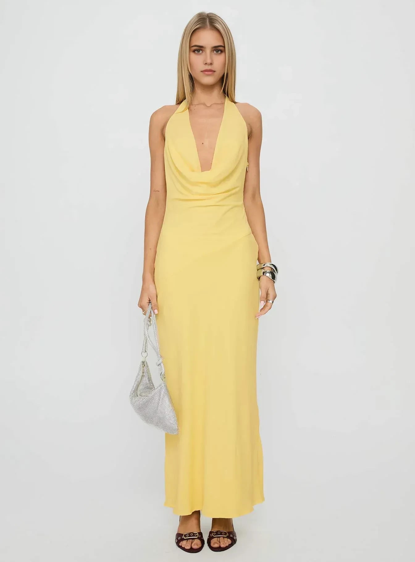 Gorgeous Sheath Halter Neck Sleeveless Tie Back Floor Length Evening Dress