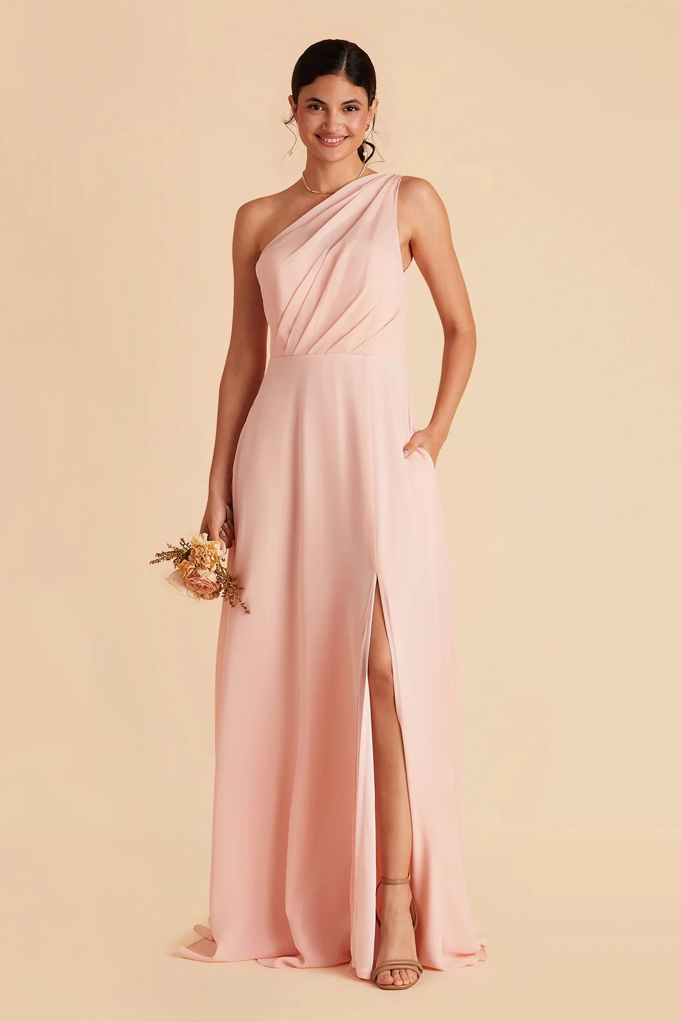 Gorgeous Sheath One Shoulder Sleeveless Open Back Floor Length Bridesmaid Dress
