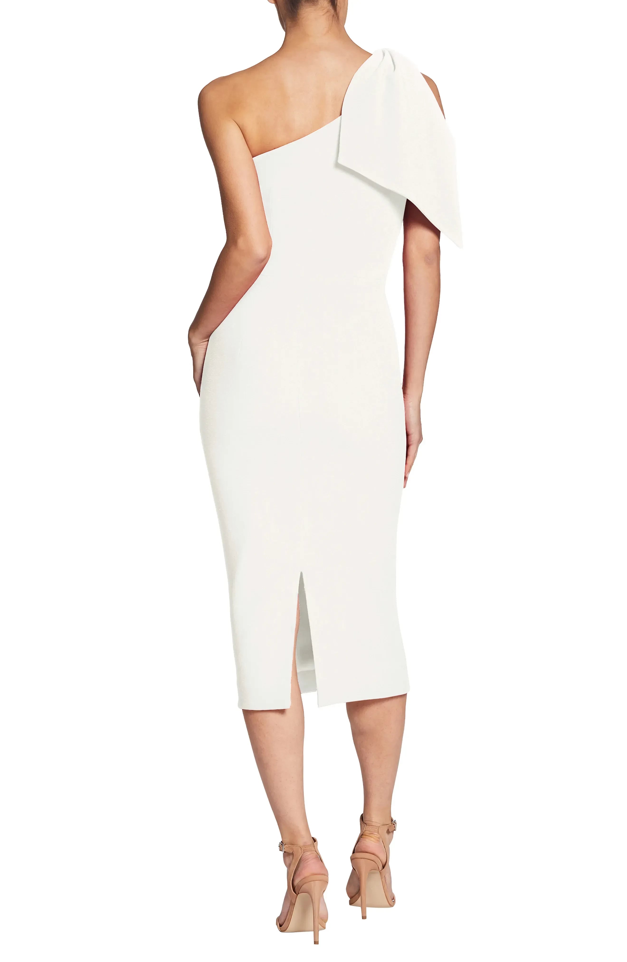 Gorgeous Sheath One Shoulder Sleeveless Open Back Midi Length Evening Dress