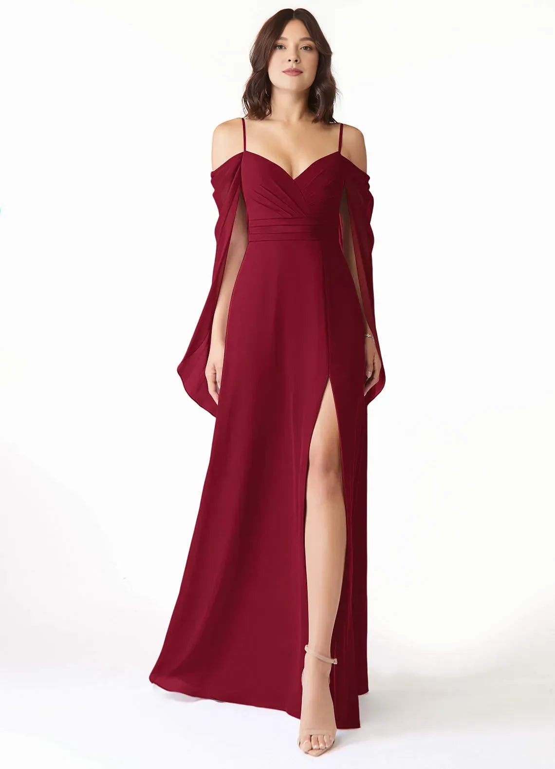 Gorgeous Sheath Sweetheart Neck Cape Sleeve V Back Floor Length Bridesmaid Dress