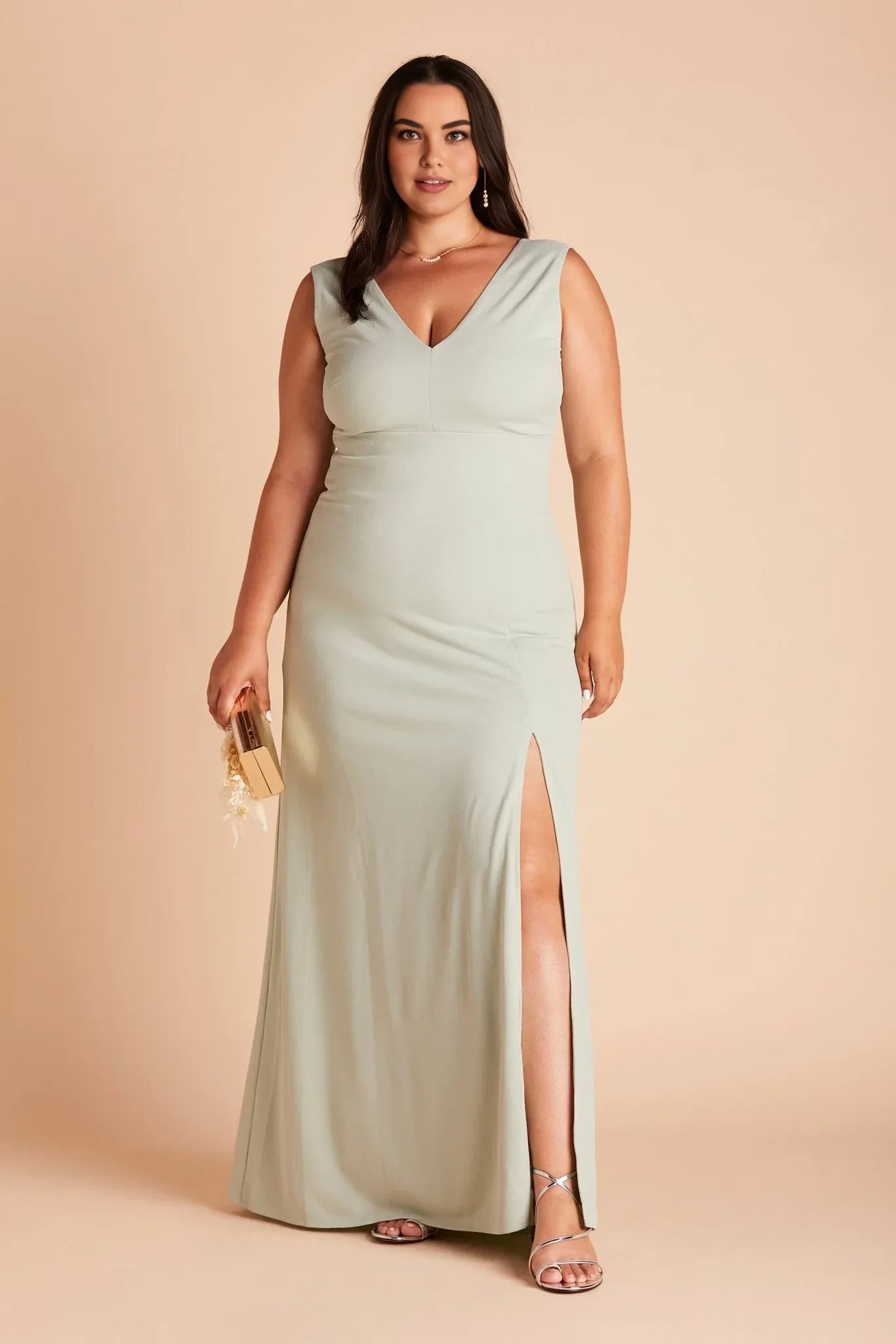 Gorgeous Sheath V Neck Sleeveless Zip Back Floor Length Plus Size Bridesmaid Dress