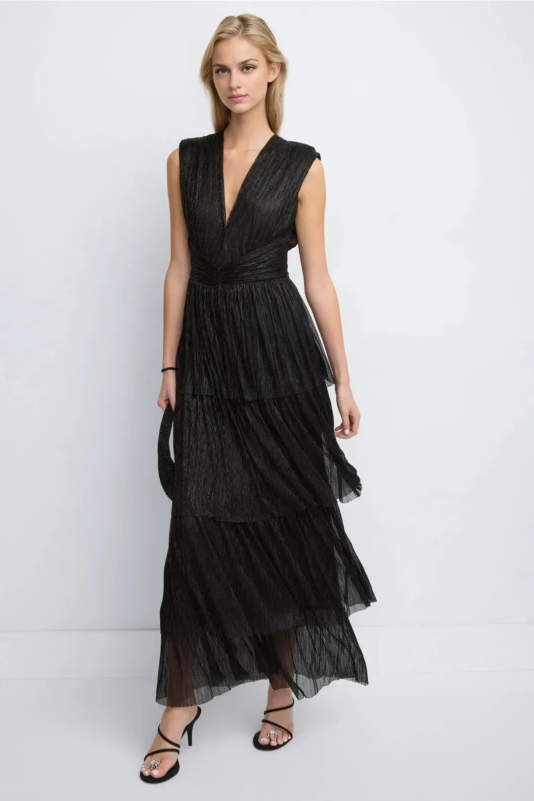 Gorgeous Tiered V Neck Sleeveless Tie Back Floor Length Plus Size Prom Dress