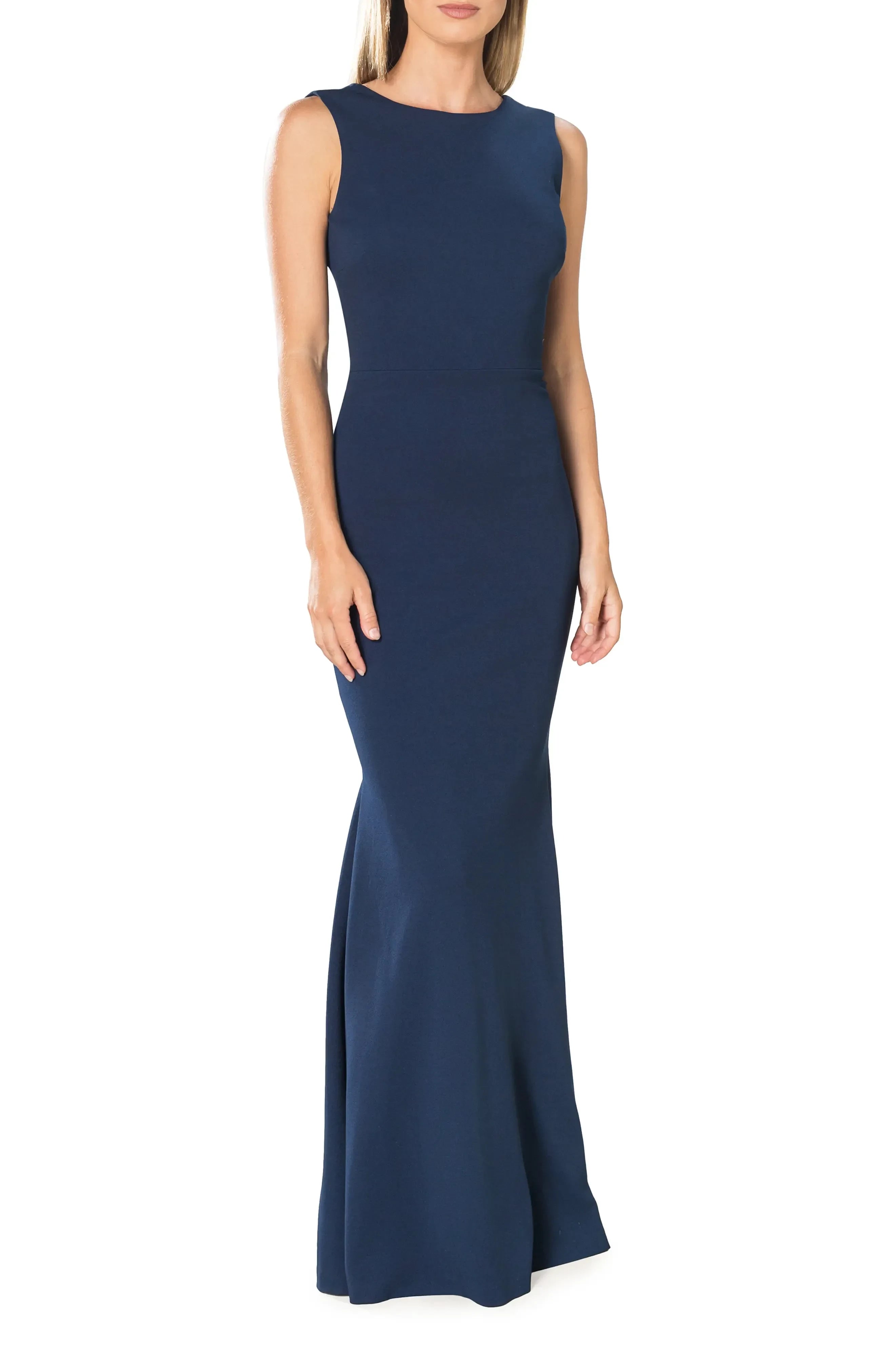 Gorgeous Trumpet Boat Neck Sleeveless Deep V Back Floor Length Bridesmaid Dress