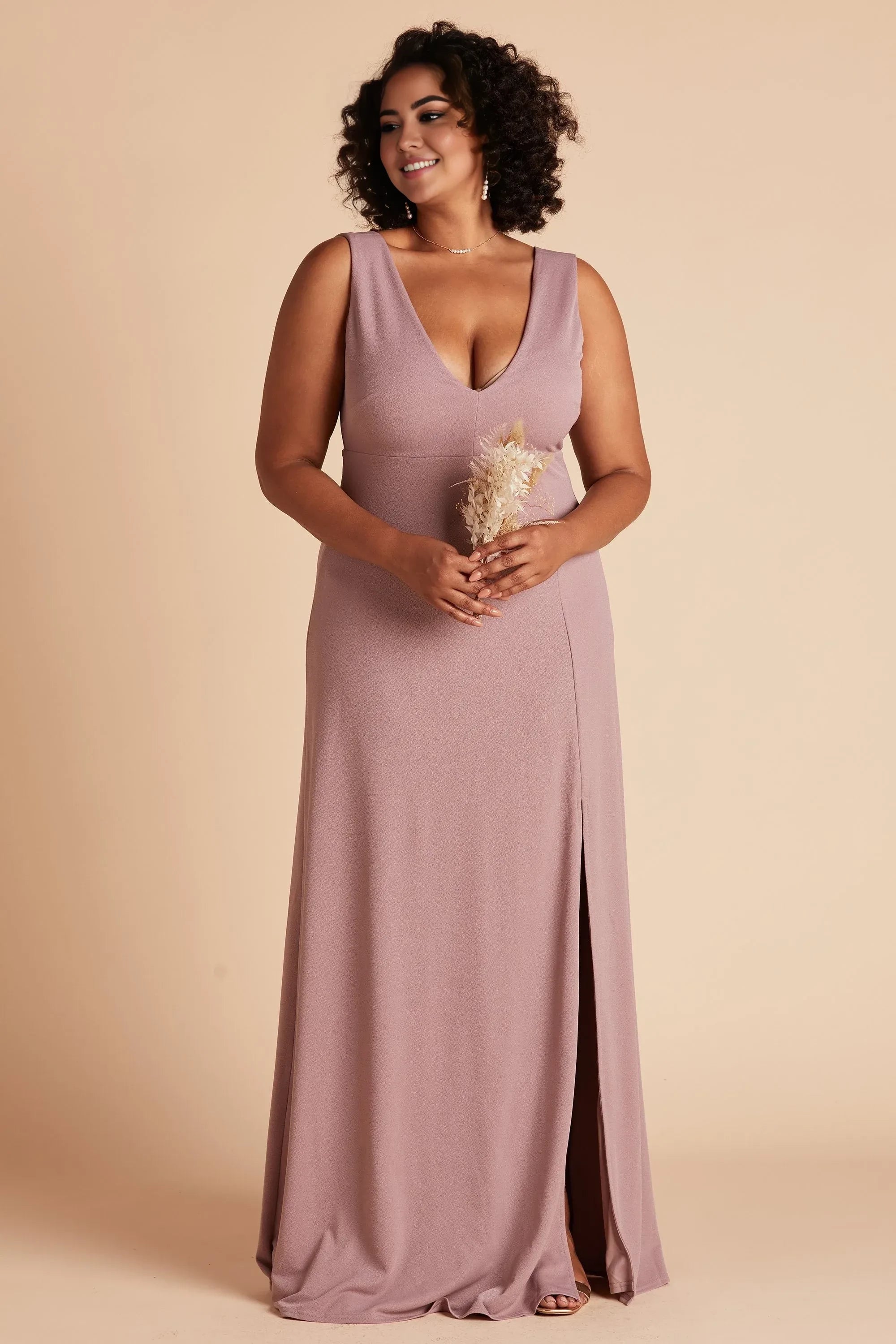Gorgeous V Neck Sleeveless Open Back Plus Size Floor Length  Bridesmaid Dress