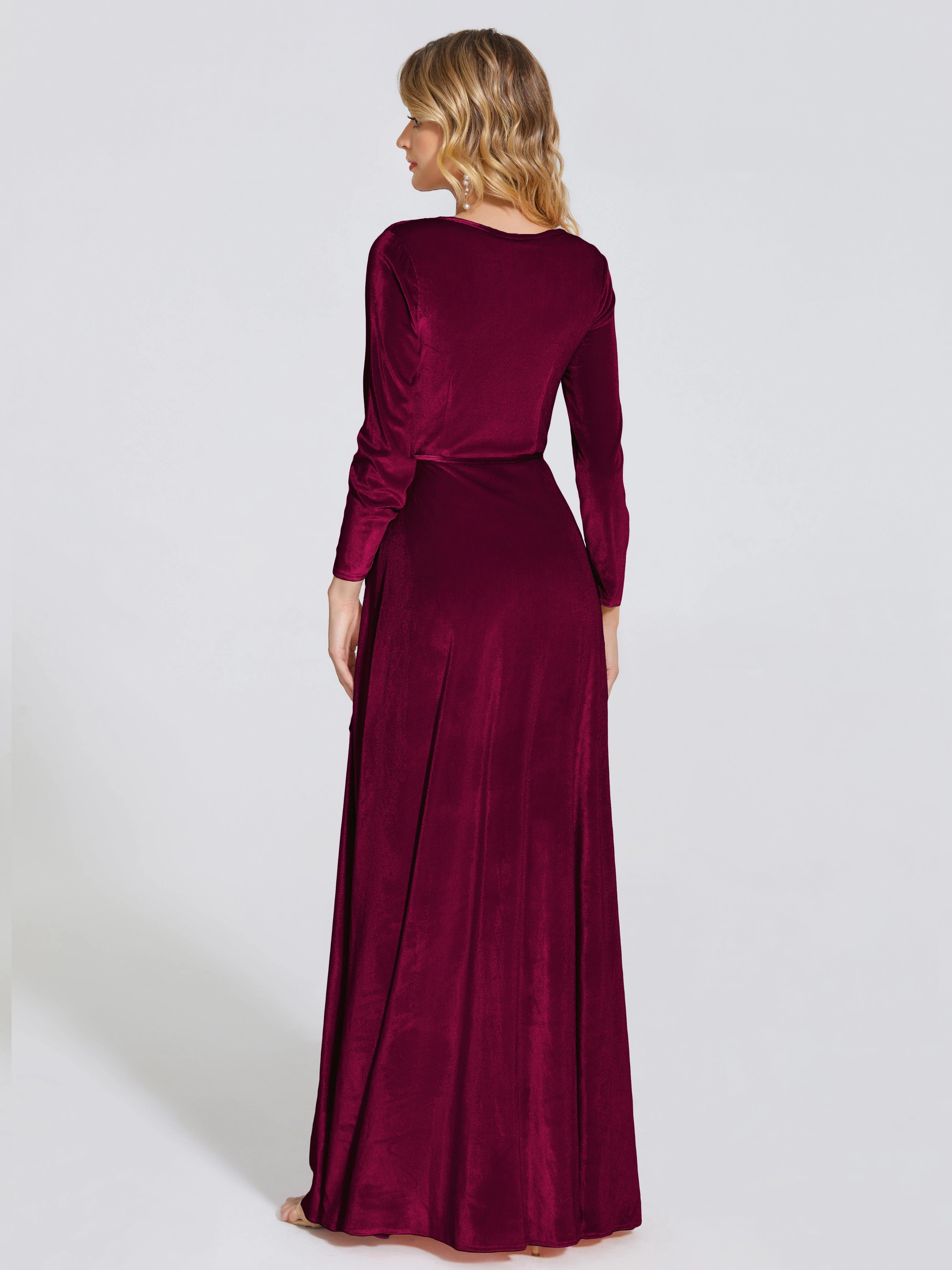 Gorgeous Wrap V Neck Long Sleeve Tie Back Floor Length Mother of the Bride Dress