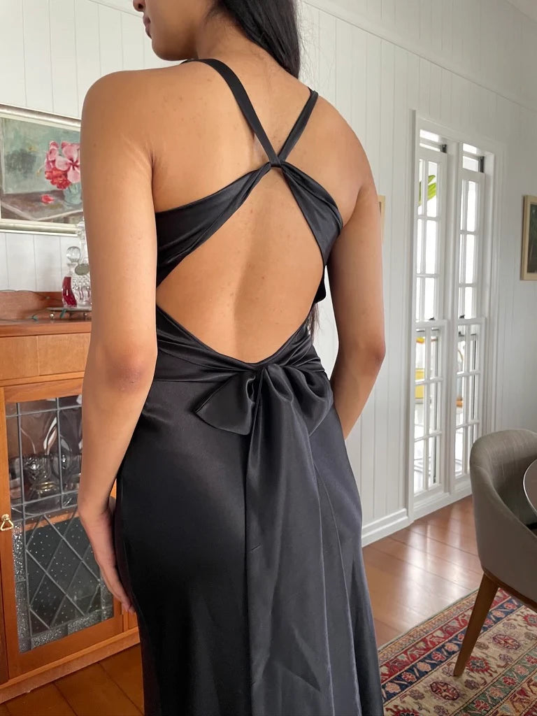 Gorgeous Black V Neck Backless Simple Satin Floor length Prom Dress Party Dress Cocktail Dress Homecoming Dress Evening Dress