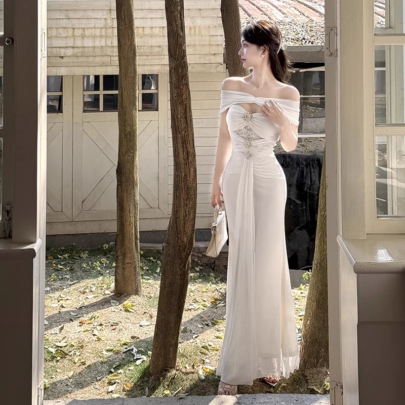 Gorgeous Ivory Off-the-shoulder Sweetheart Applique Beaded Mermaid Long Prom Dress Party Dress Cocktail Dress Homecoming Dress Evening Dress