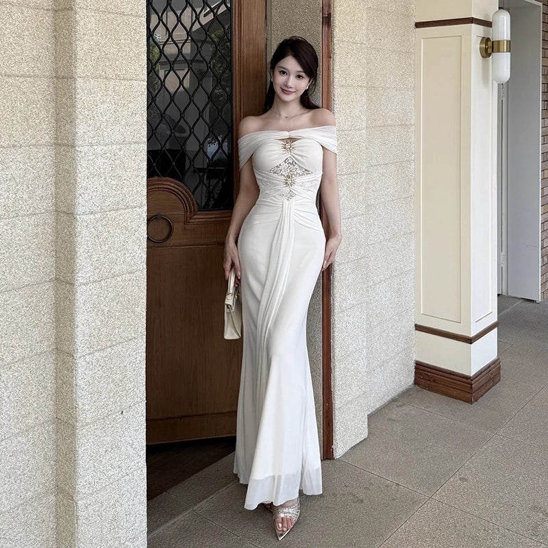 Gorgeous Ivory Off-the-shoulder Sweetheart Applique Beaded Mermaid Long Prom Dress Party Dress Cocktail Dress Homecoming Dress Evening Dress