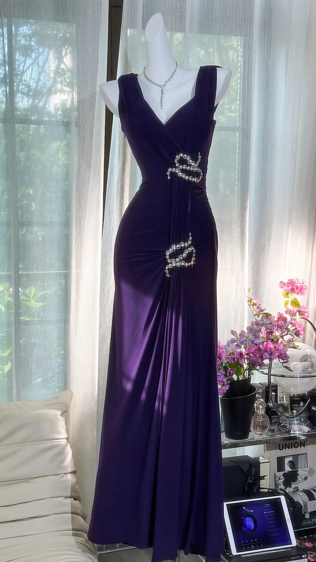 Gorgeous Purple Glittering Beaded Mermaid Prom Dress Party Dress Cocktail Dress Homecoming Dress Evening Dress