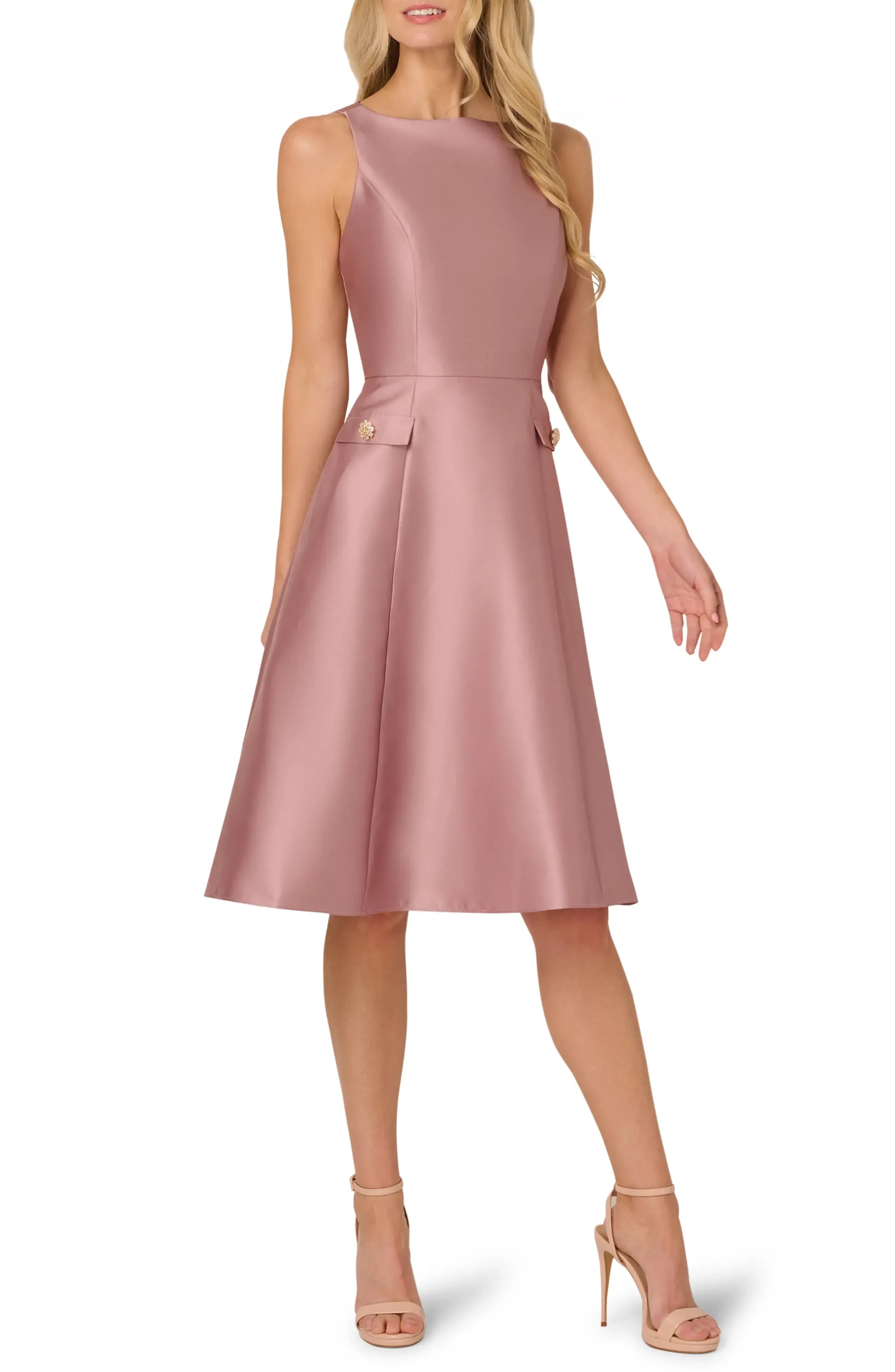 Graceful A Line Boat Neck Sleeveless Zipper Back Knee Length Evening Dress