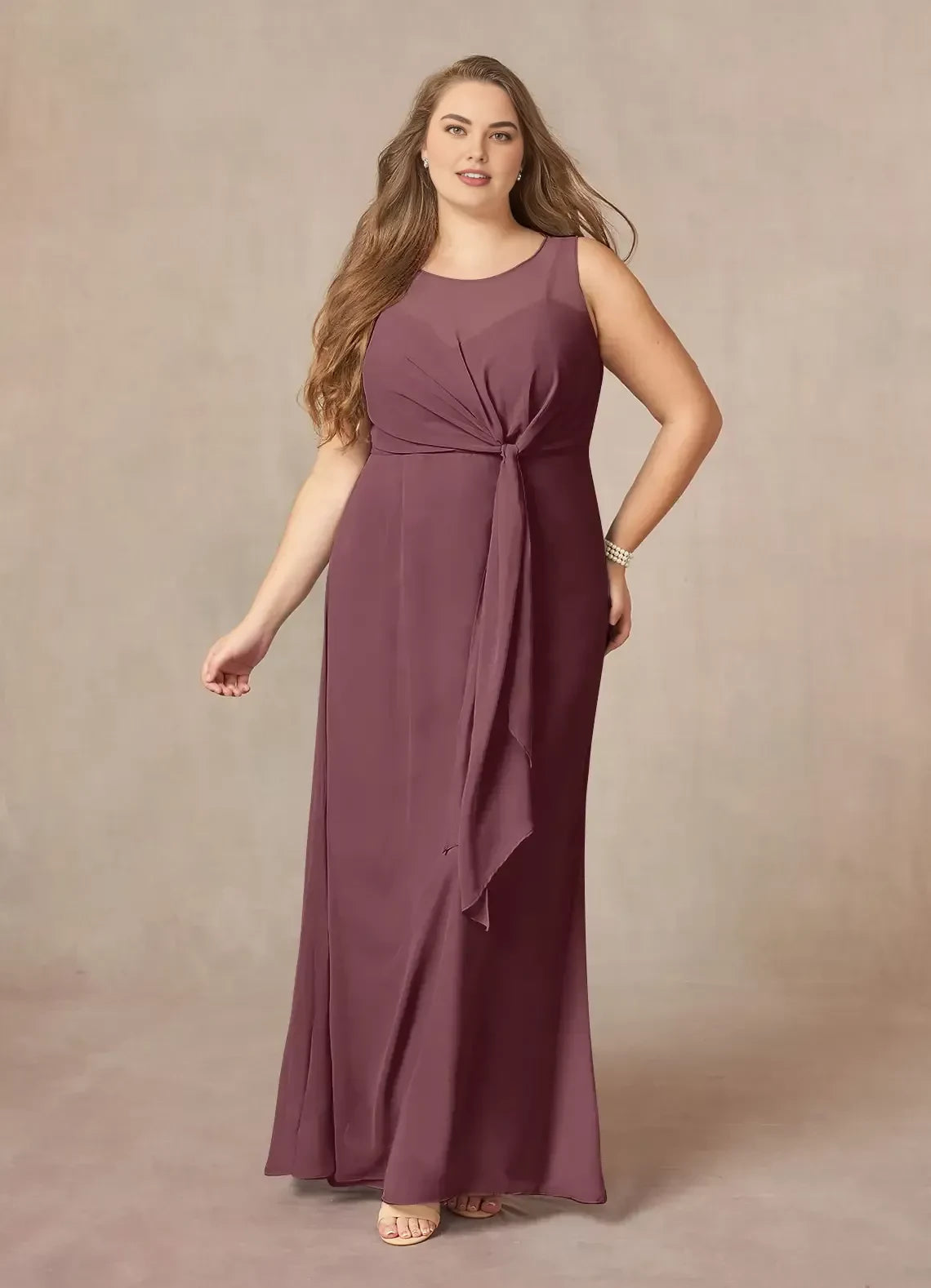 Graceful A Line Crew Neck Sleeveless Keyhole Back Floor Length Mother of the Bride Dress